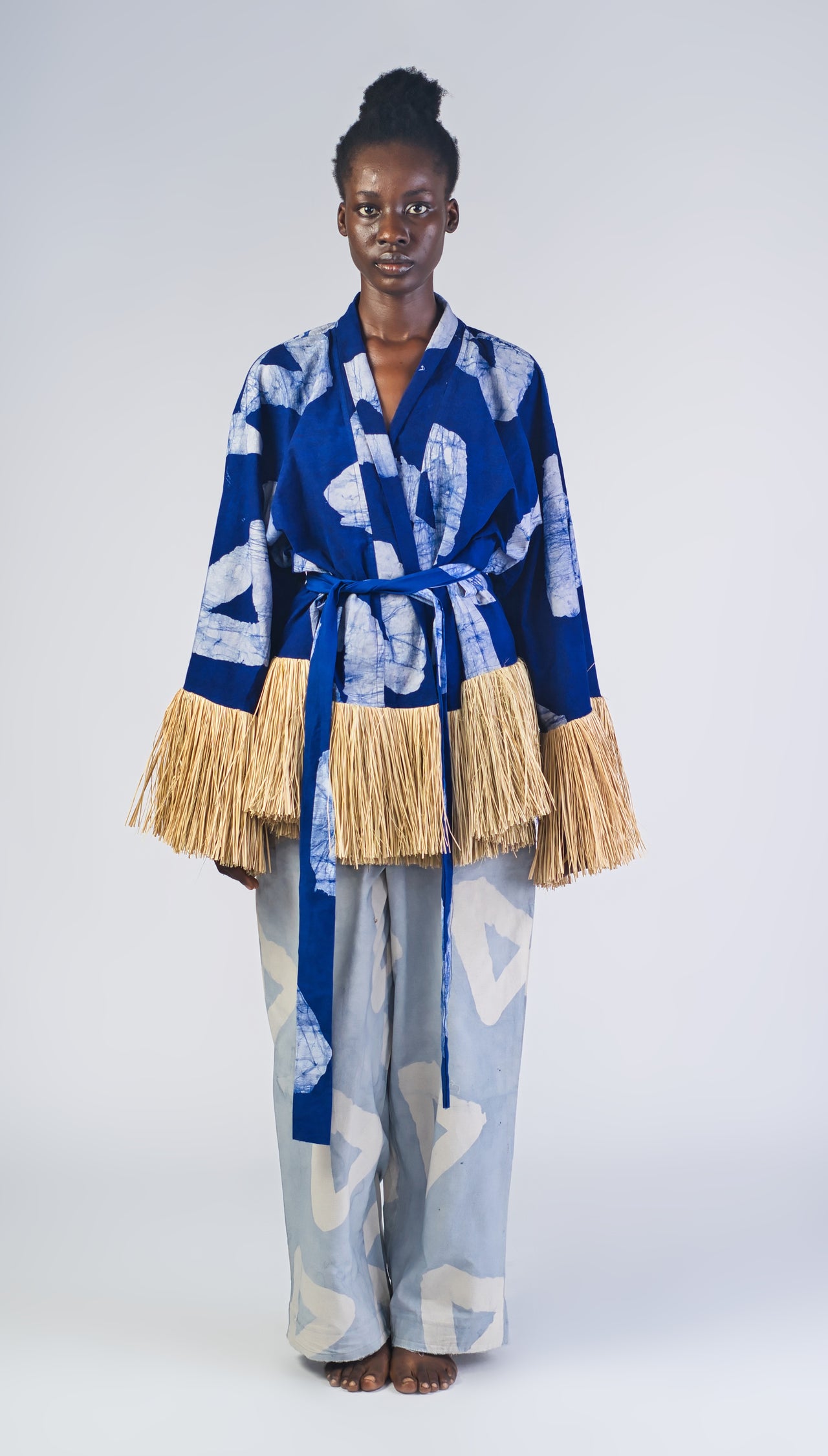 Timi Handcrafted Batik Kimono with Raffia Trims (U.S Delivery)