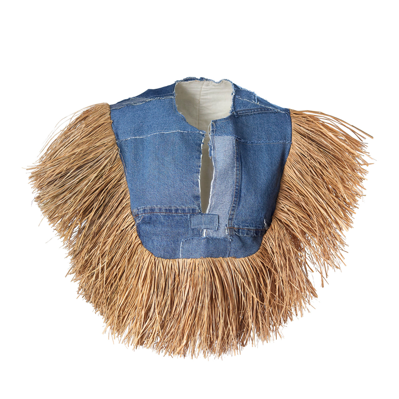 EMÁNA DENIM PATCH RAFFIA TOP