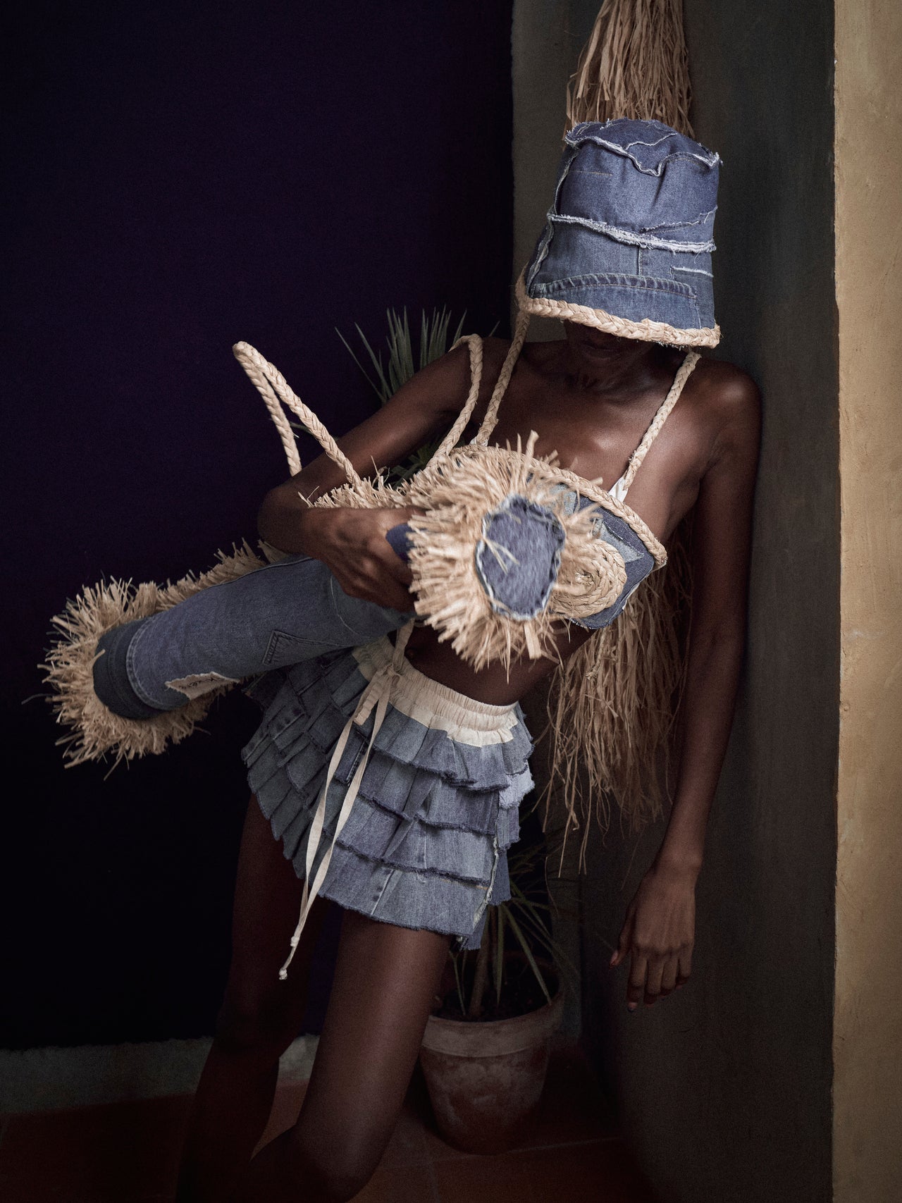 Memory Jean Denim Raffia Bucket Hat
