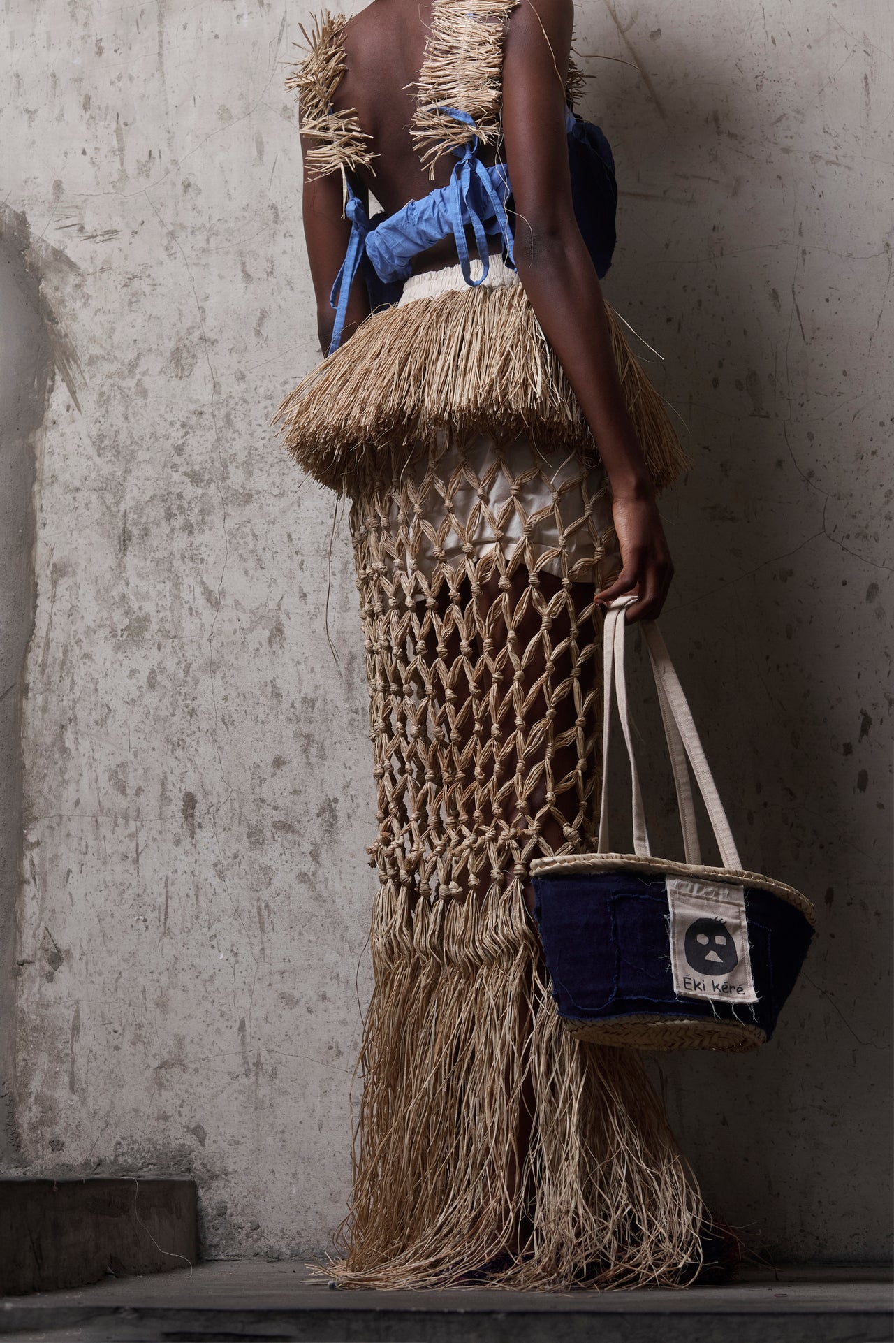 Éki Kéré Indigo Patch Raffia Tote Bag