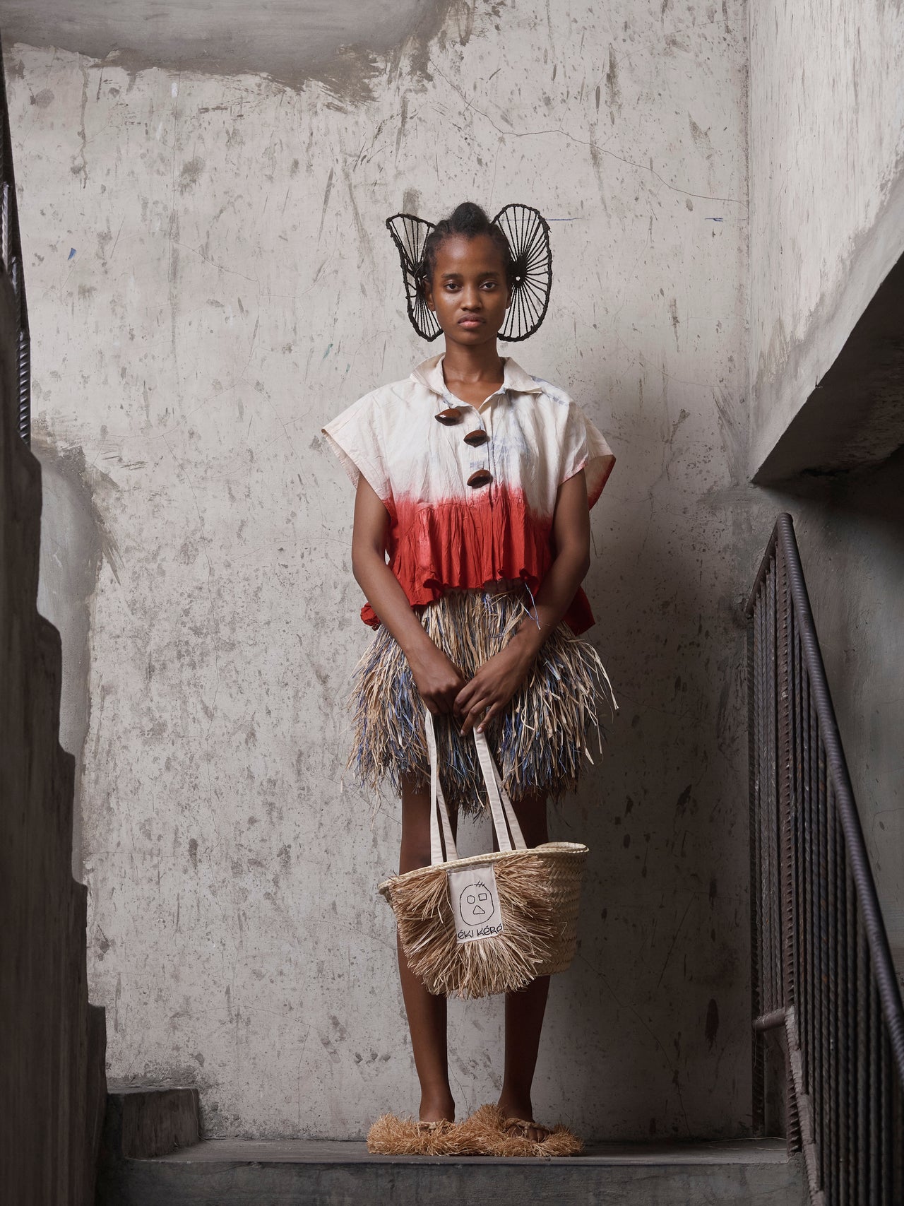 EKANEM Dyed Raffia Mini Skirt