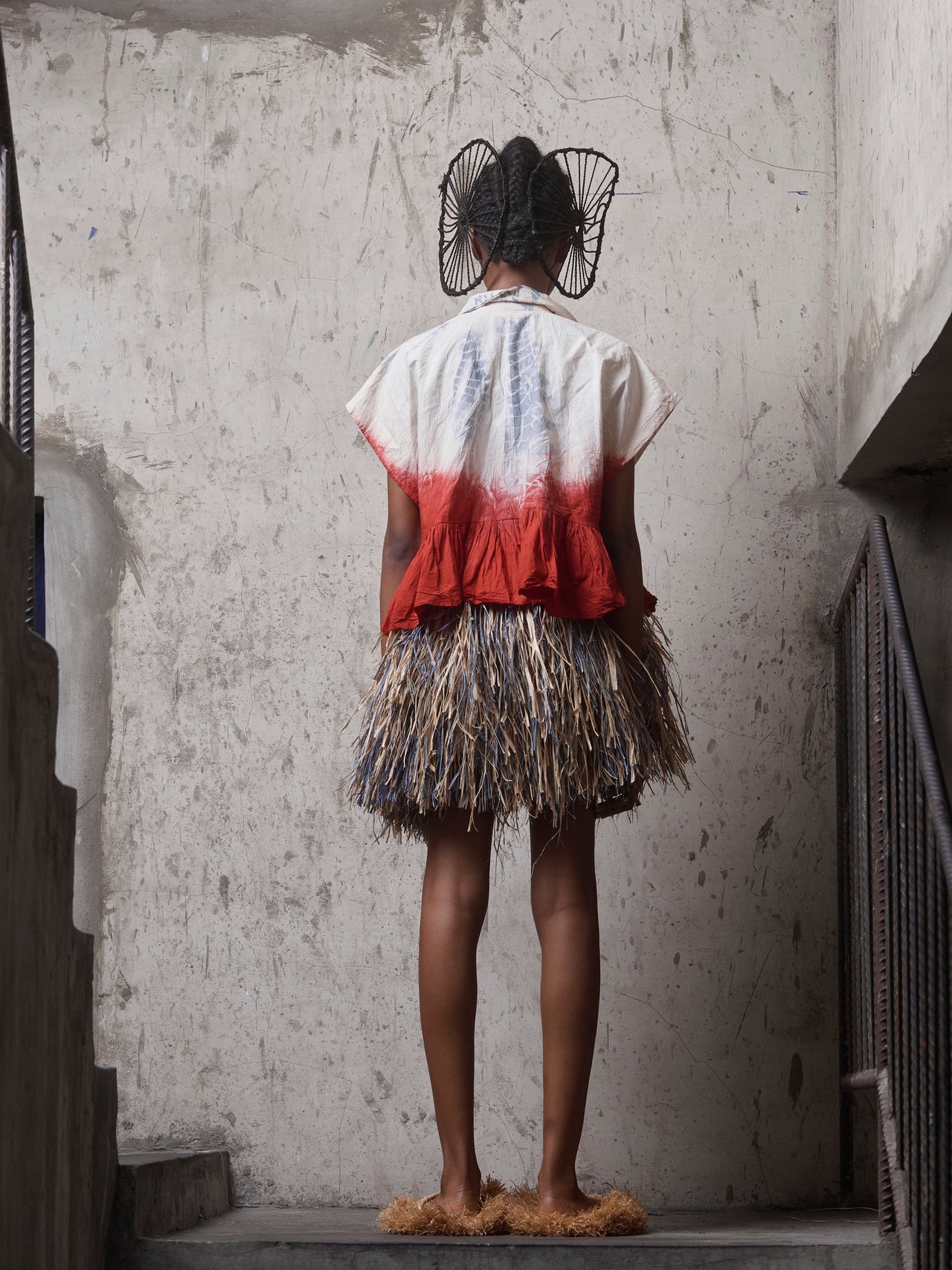 EKANEM Dyed Raffia Mini Skirt