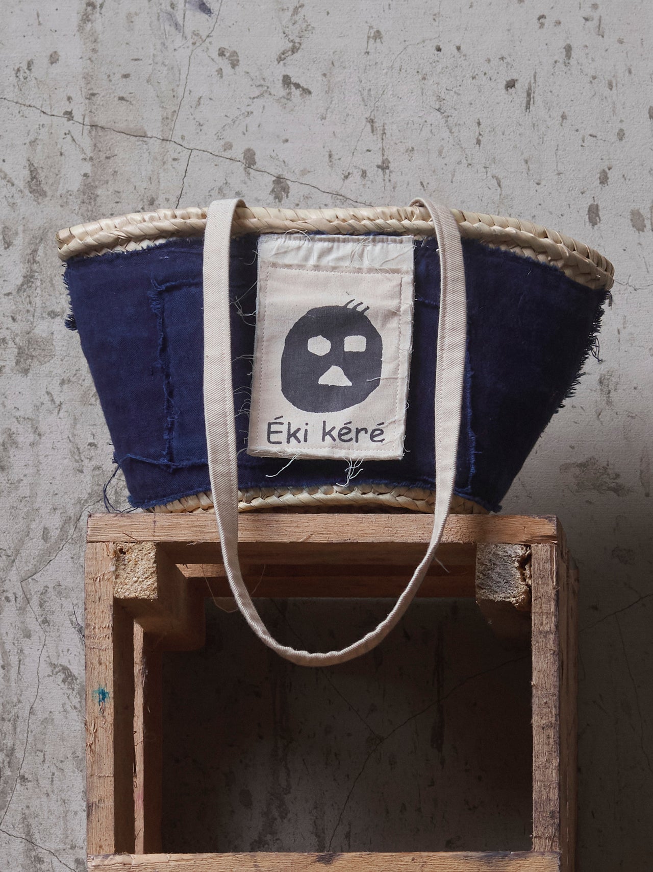 Éki Kéré Indigo Patch Raffia Tote Bag