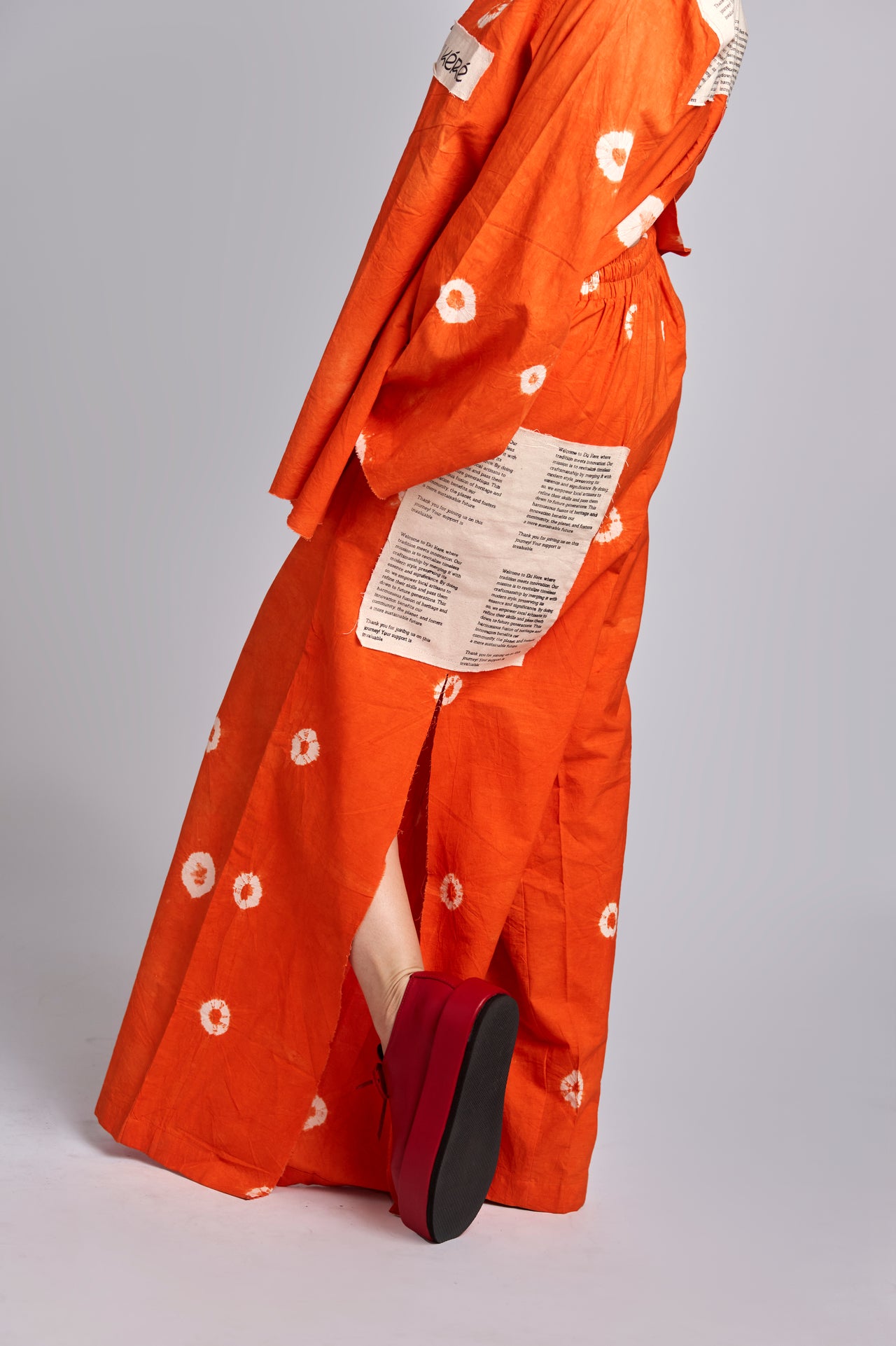 Bo Tie Dye Pants with Patched Pocket and Back Slit-ORANGE