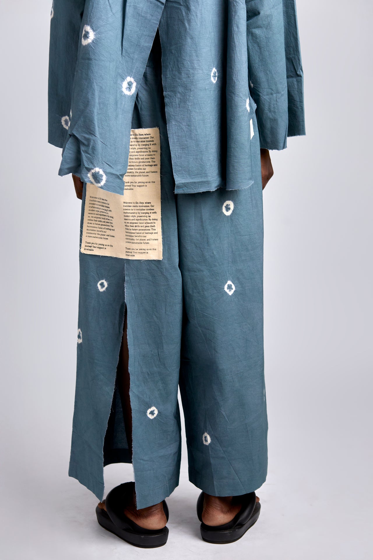 Bo Tie Dye Pants with Patched Pocket and Back Slit-GREY