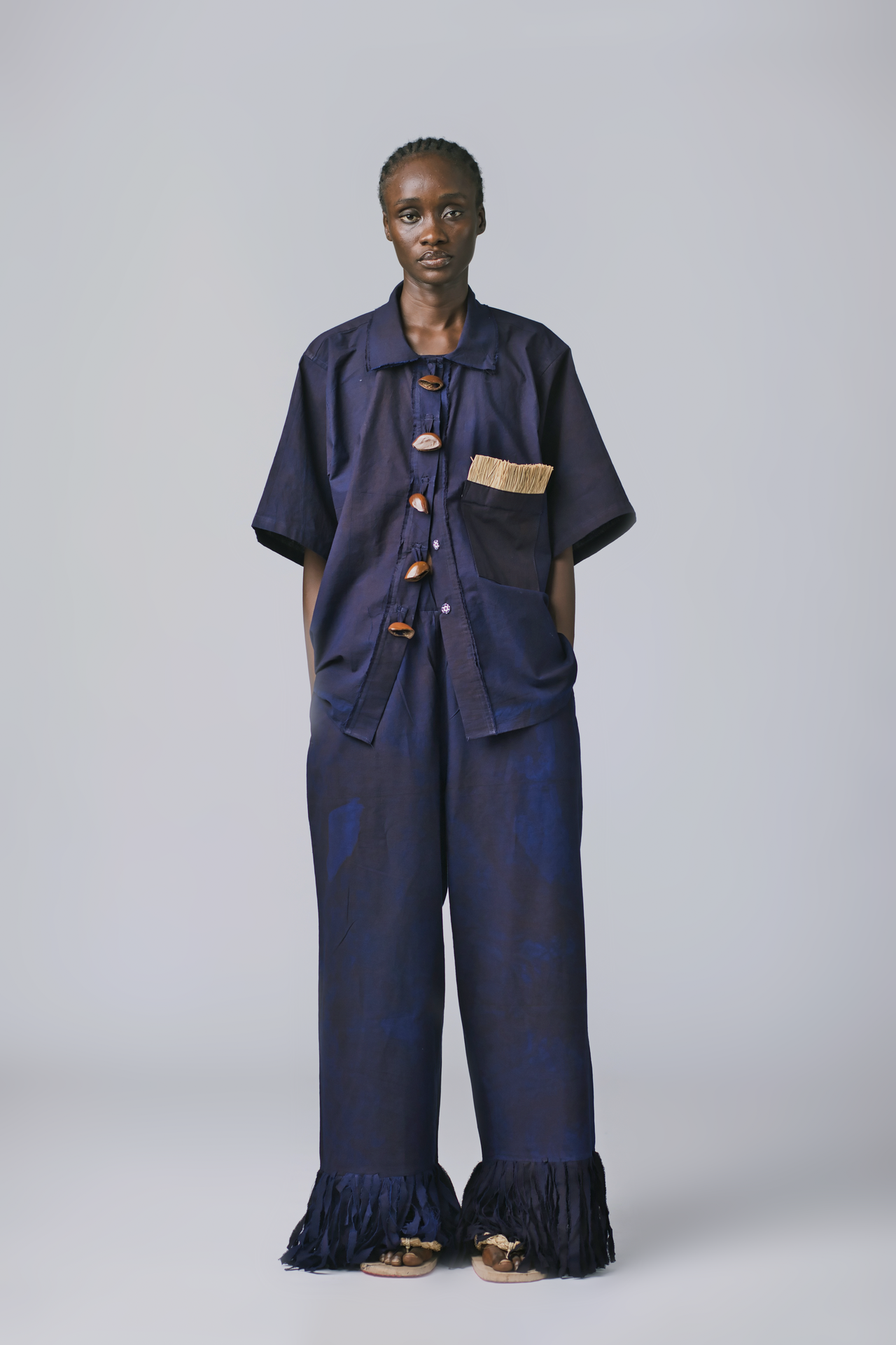 Earthy Raffia Shirt (Midnight Blue)