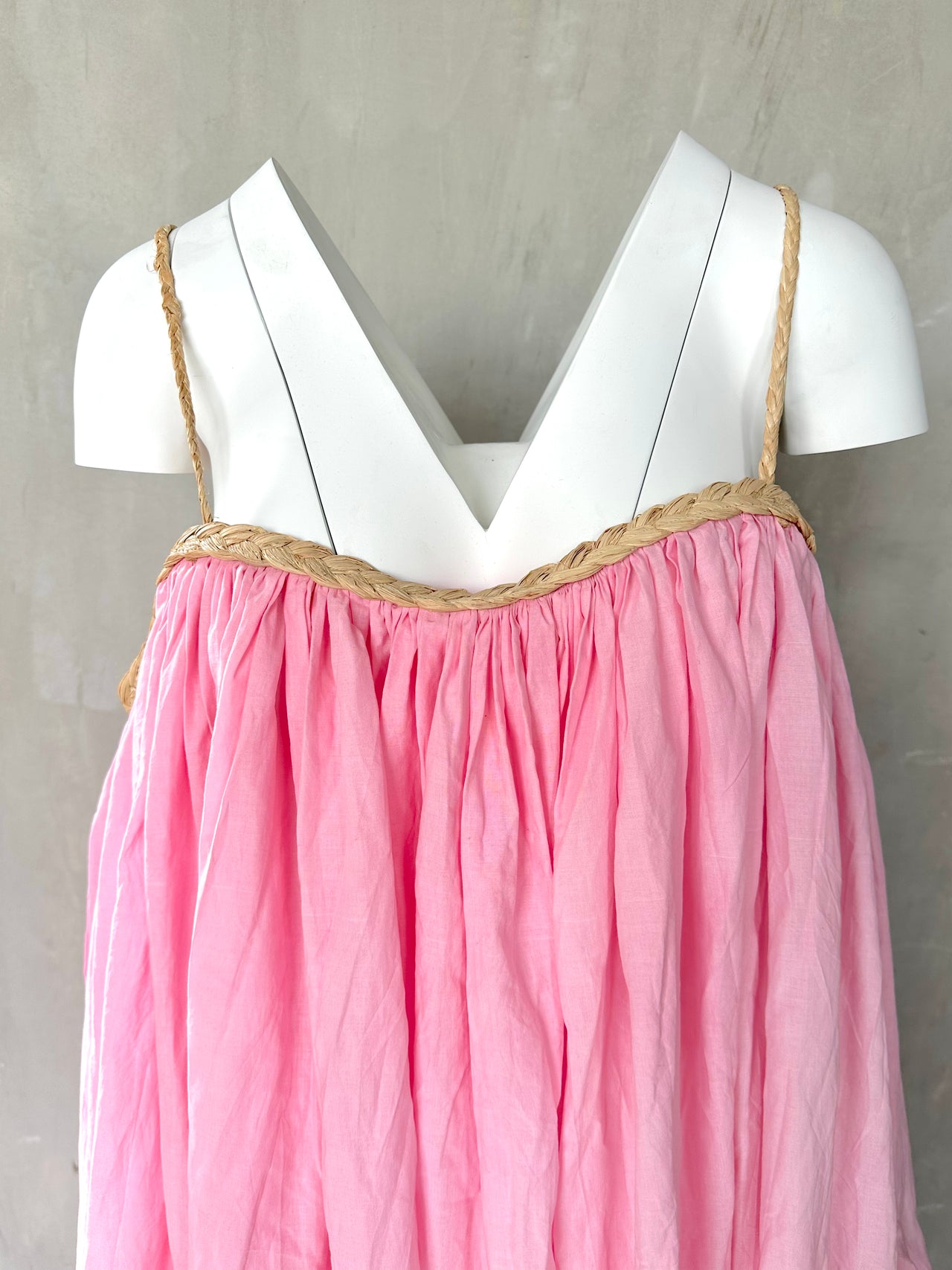 Raffia Strap Gathered Dress