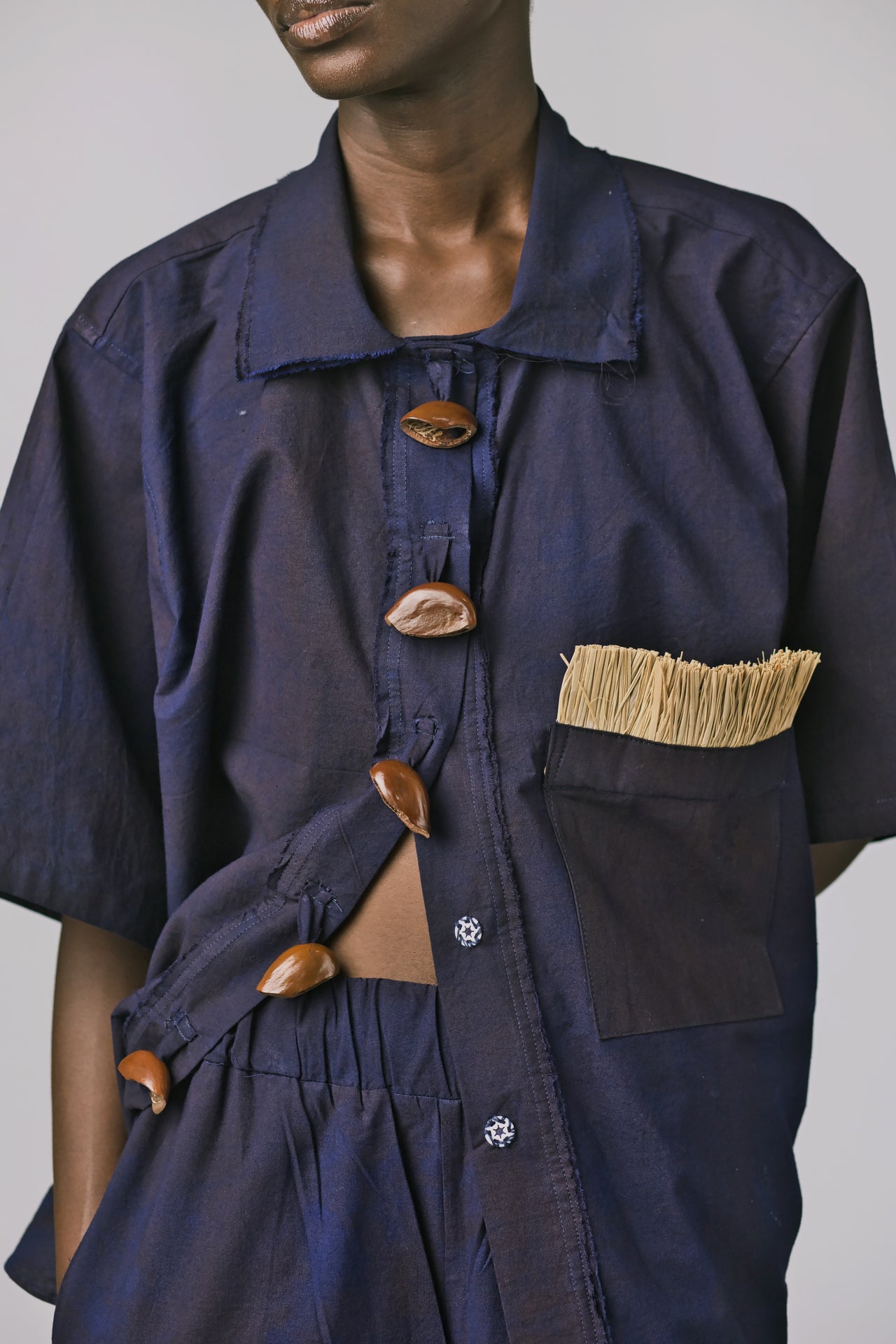 Earthy Raffia Shirt (Midnight Blue)