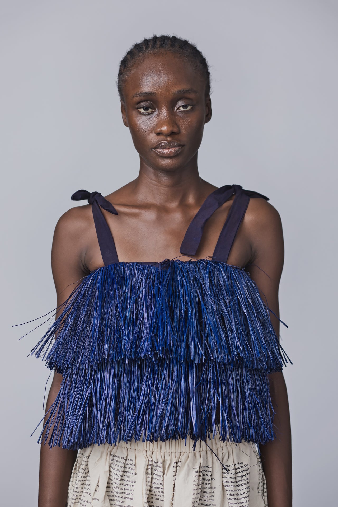 Ruru Double Layer Raffia Square Neckline Sleeveless Top