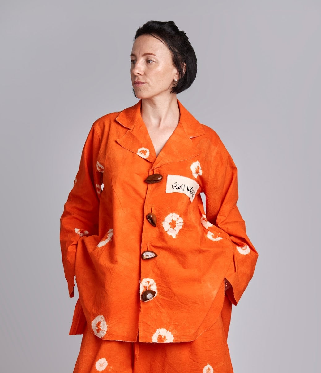 Bo Tie Dye Shirt with Overlapping Slit Detail-Orange
