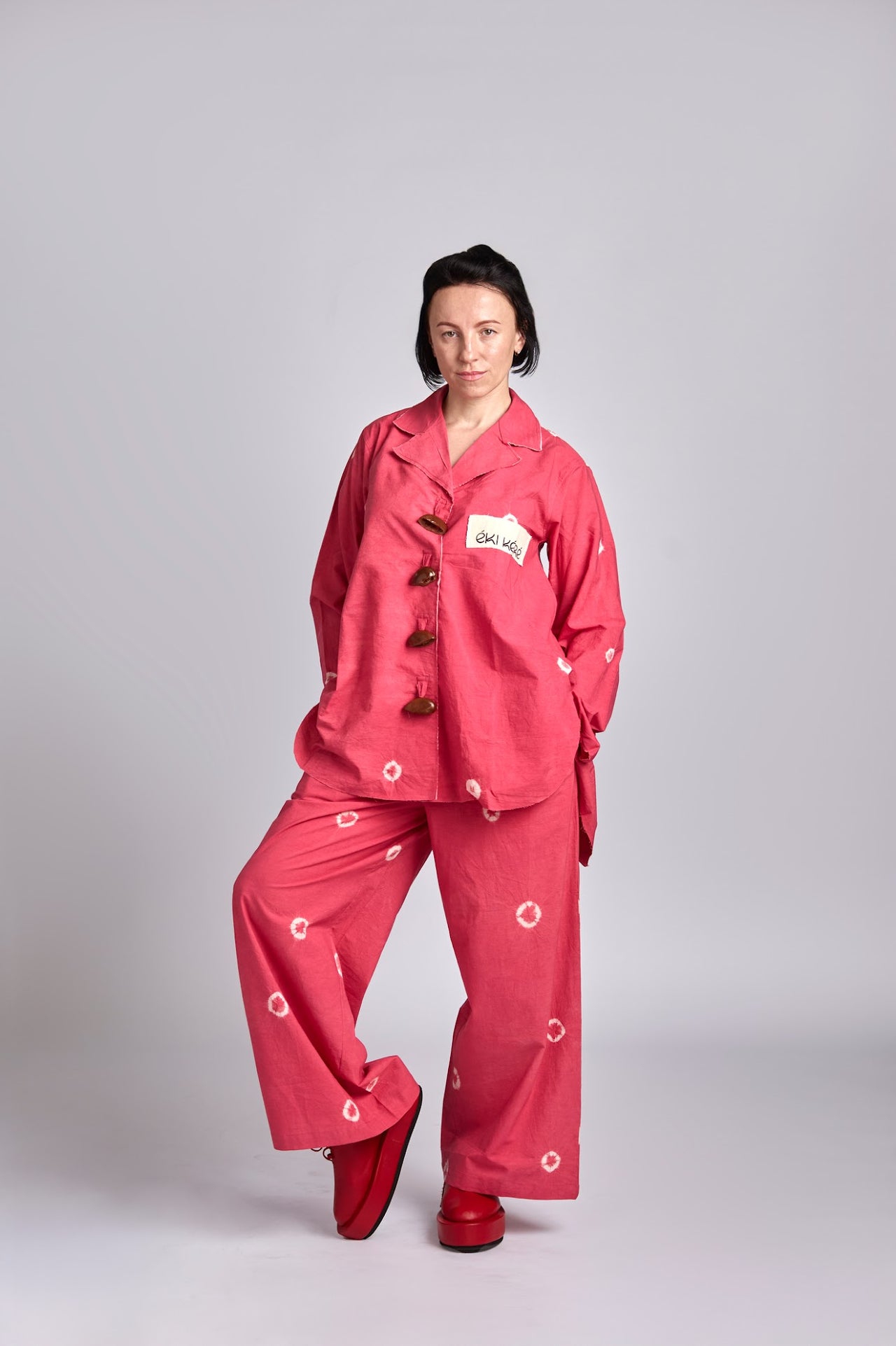 Bo Tie Dye Pants with Patched Pocket and Back Slit-PINK