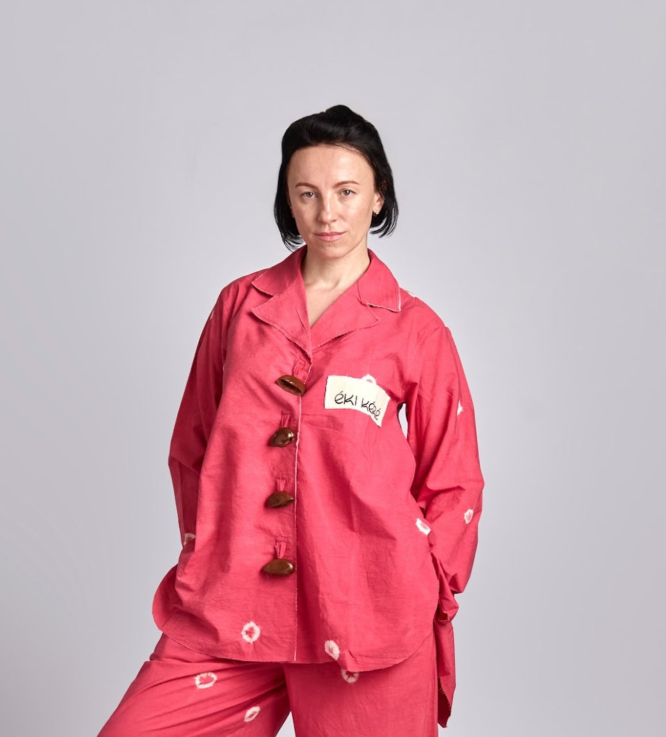 Bo Tie Dye Shirt with Overlapping Slit Detail-Pink