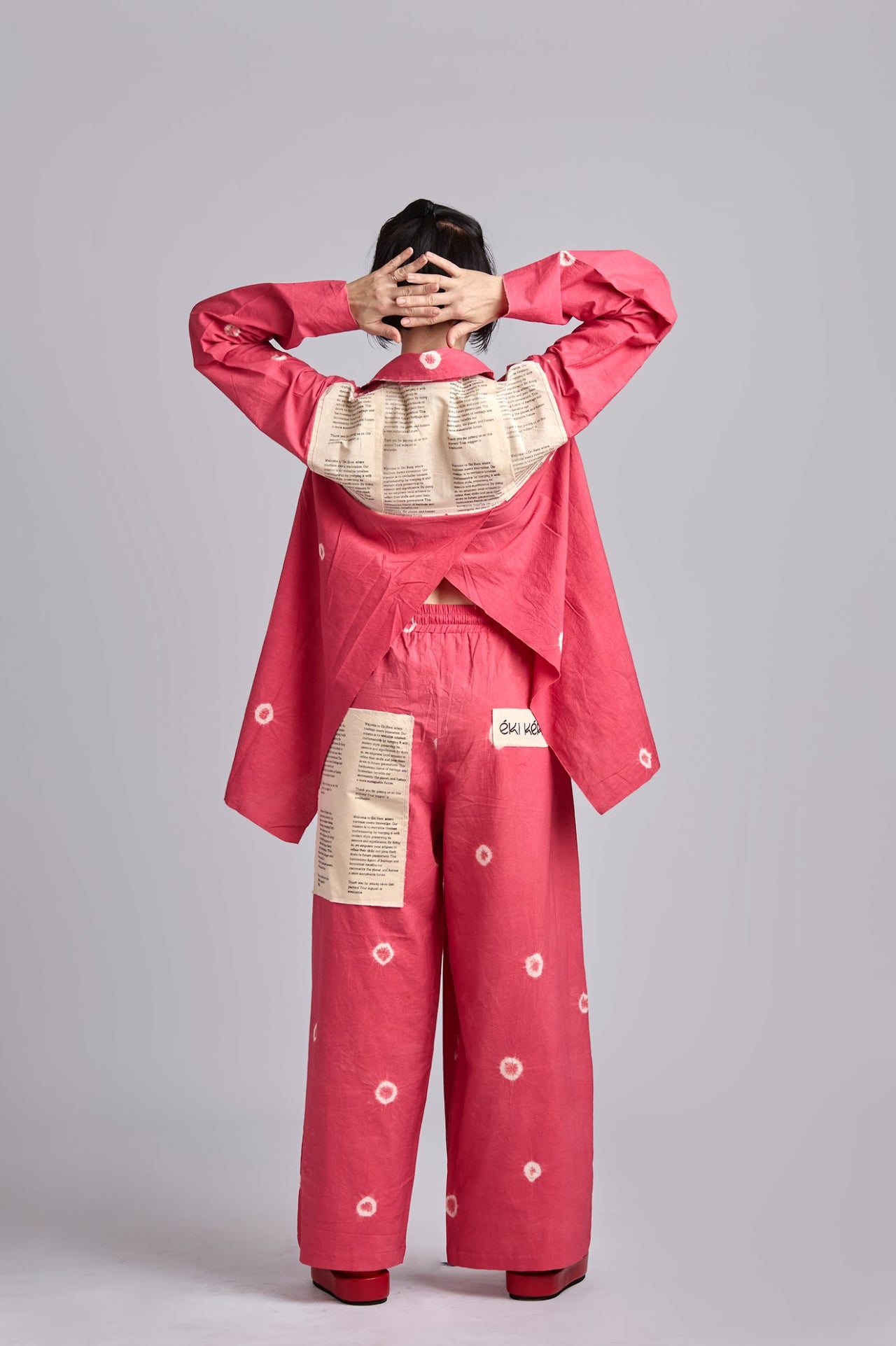 Bo Tie Dye Pants with Patched Pocket and Back Slit-PINK
