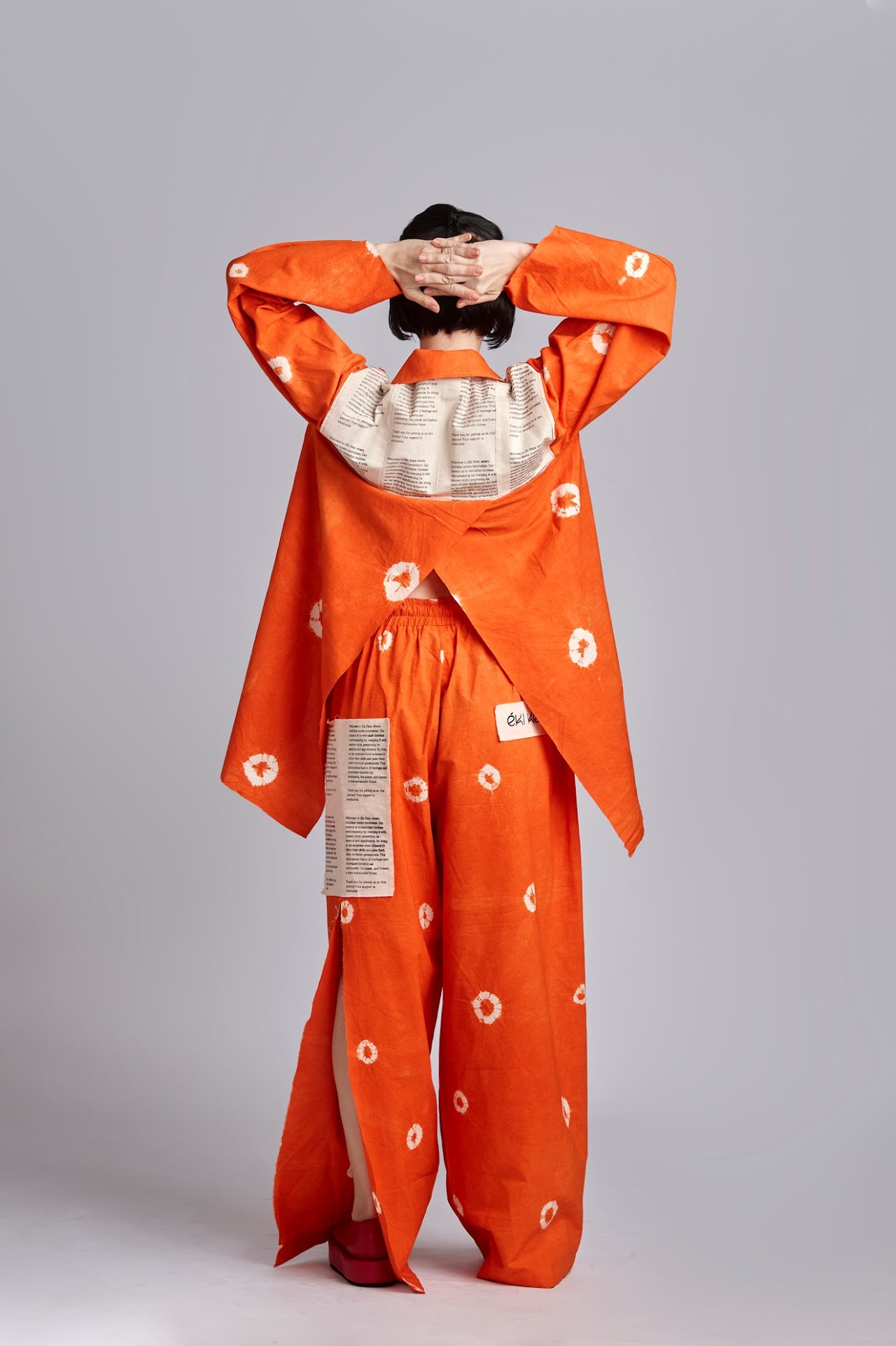 Bo Tie Dye Pants with Patched Pocket and Back Slit-ORANGE