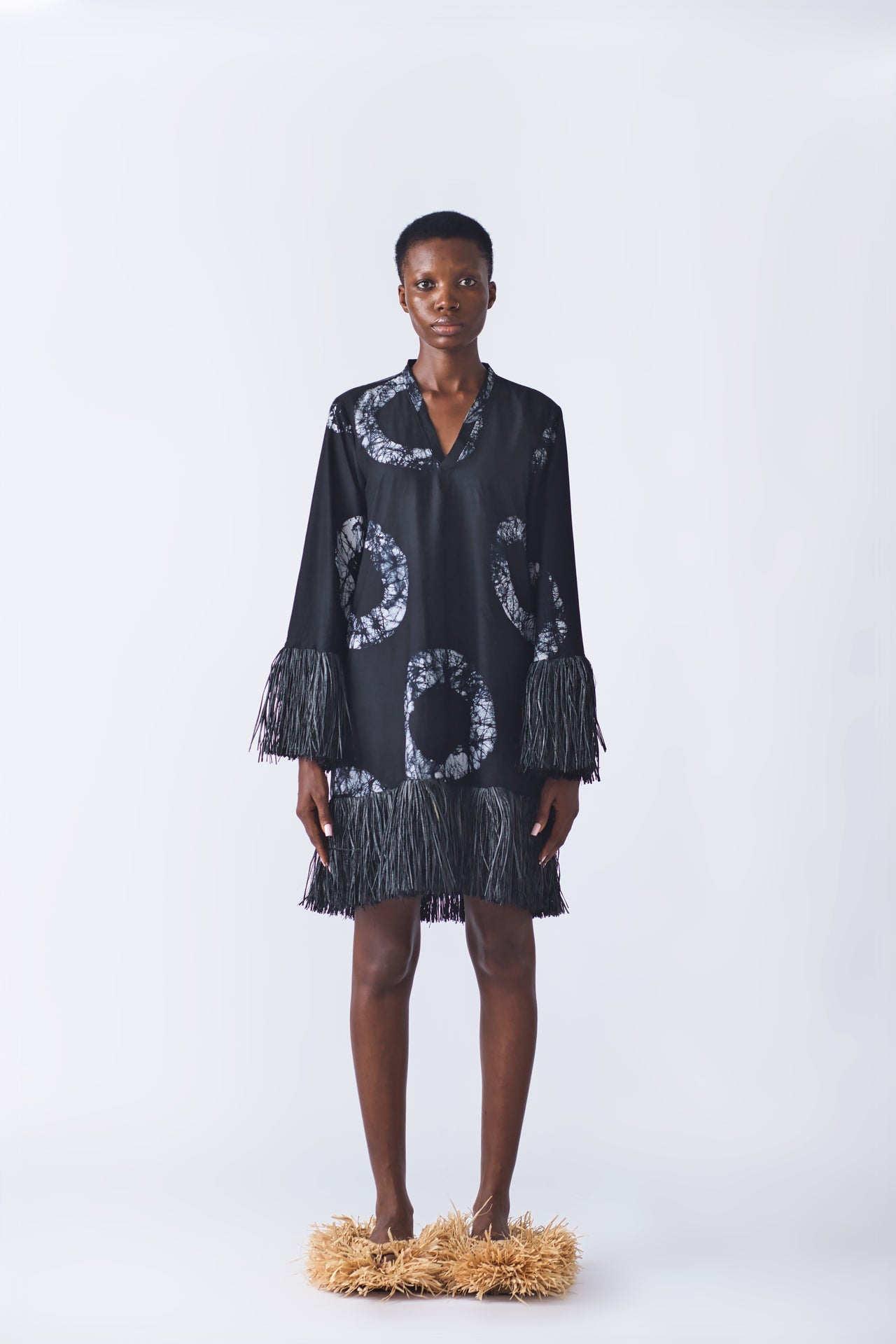 Raffia Doll Mini Dress - Black