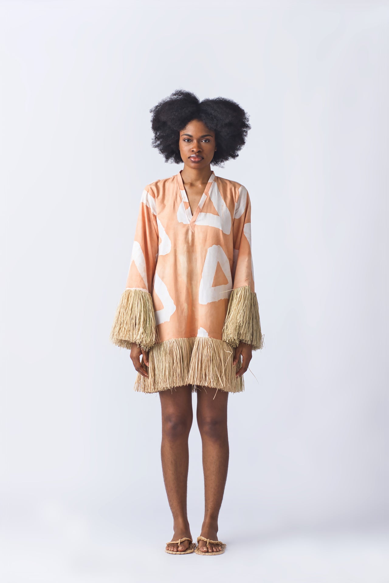 Raffia Doll Mini Dress - Peach