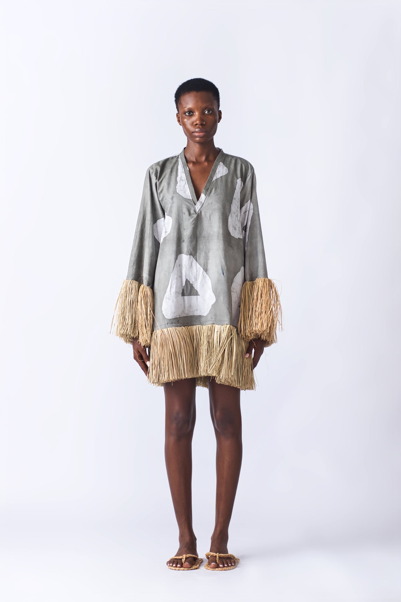 Raffia Doll Mini Dress - Grey