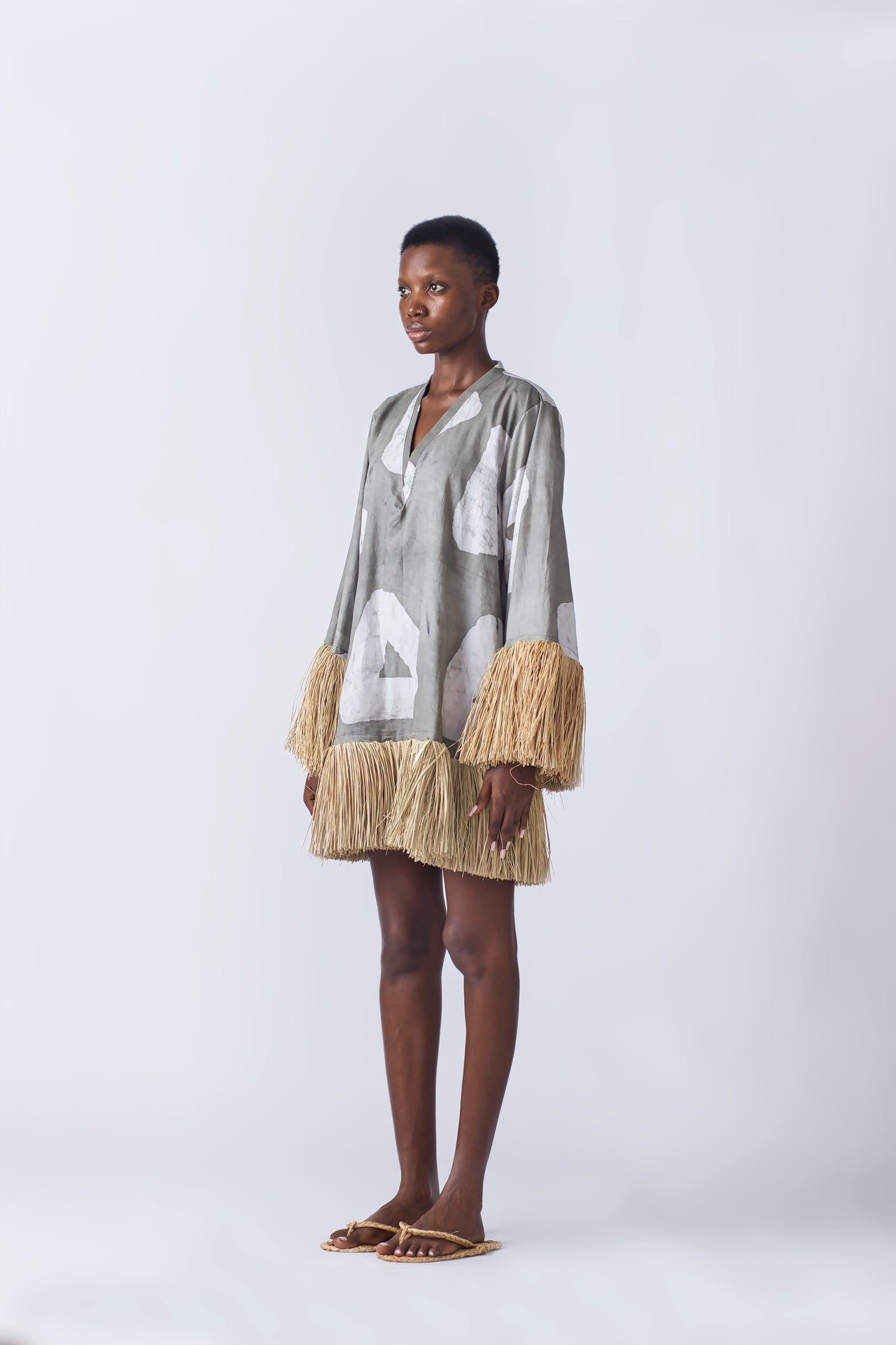 Raffia Doll Mini Dress - Grey