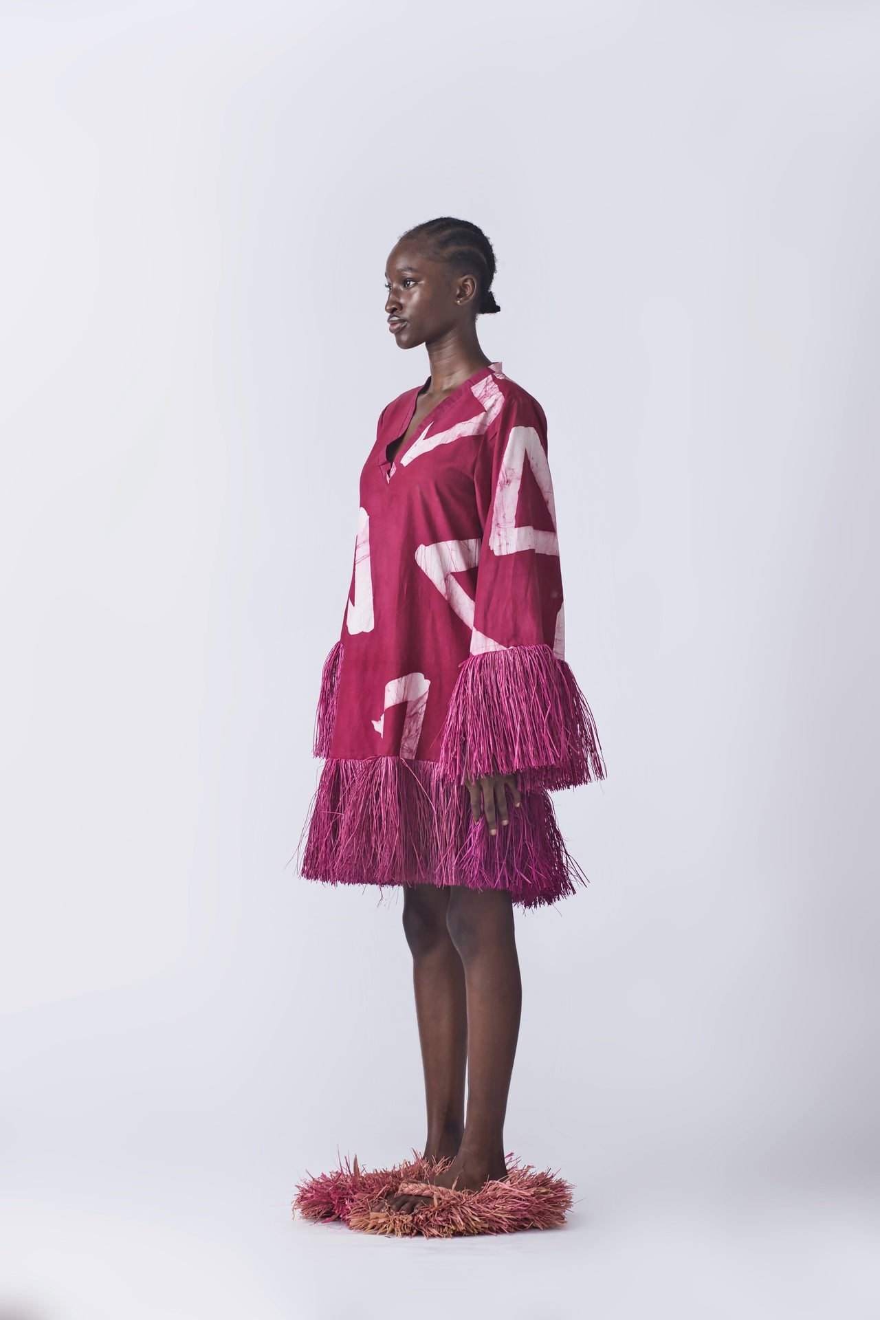 Raffia Doll Mini Dress - Maroon