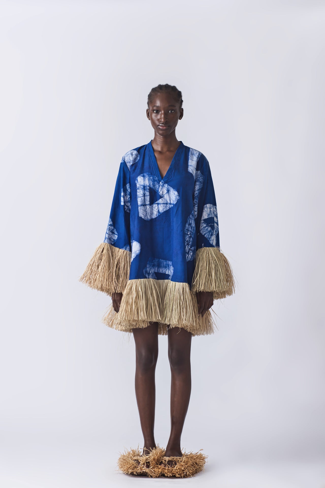 Raffia Doll Mini Dress - Dark Blue