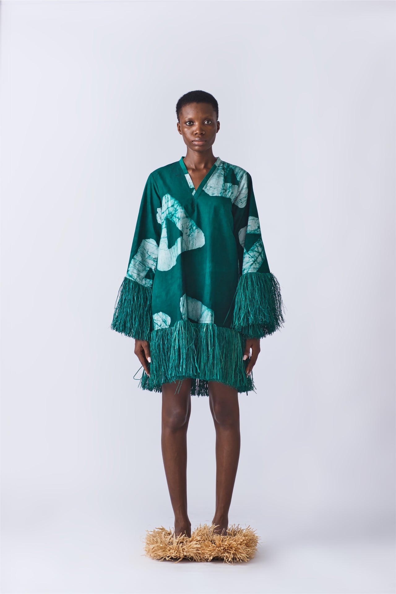 Raffia Doll Mini Dress - Dark Green