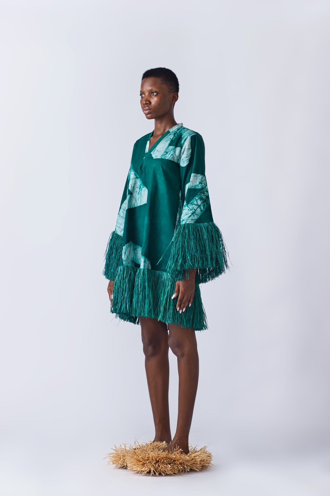 Raffia Doll Mini Dress - Dark Green