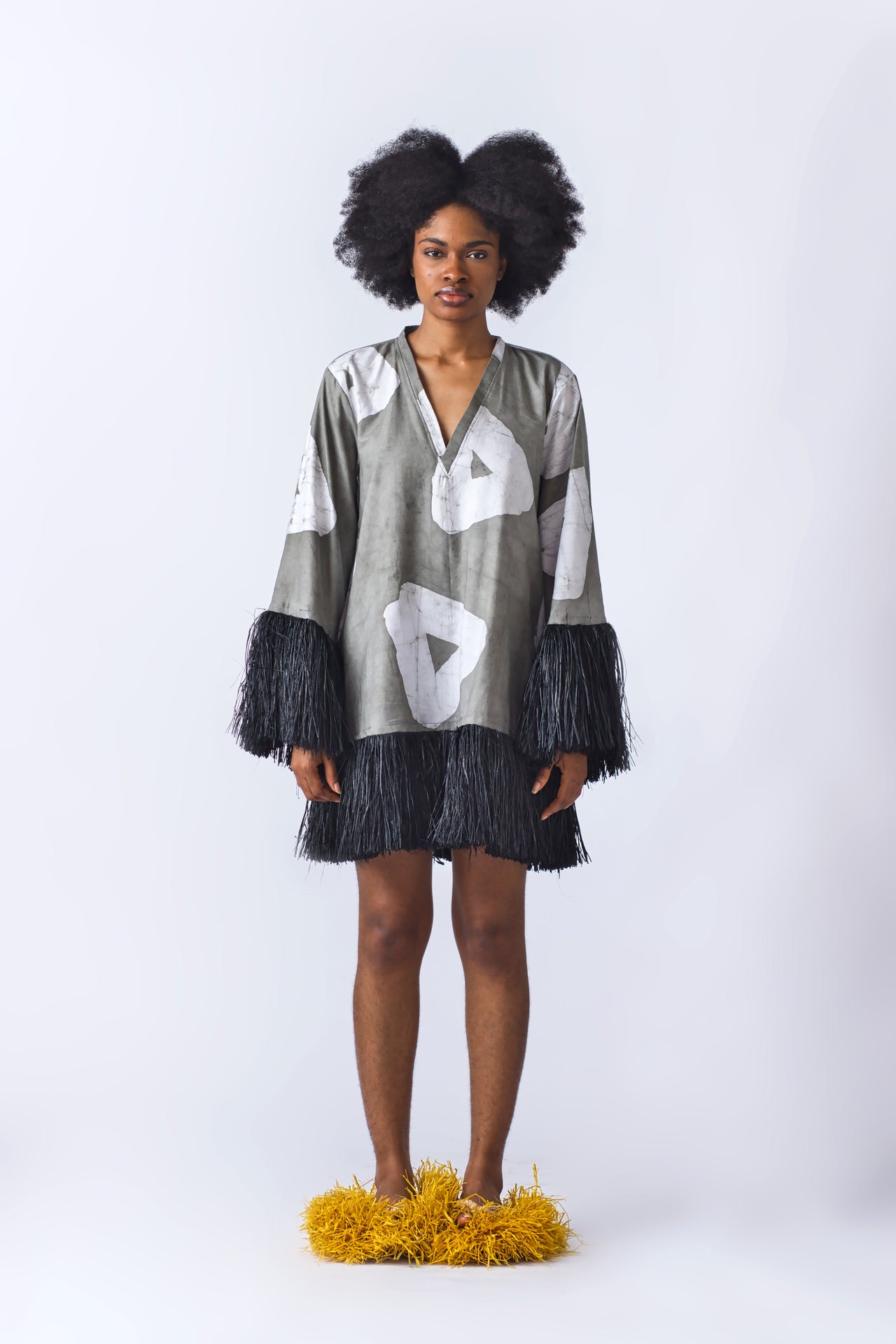 Raffia Doll Mini Dress - Grey/Black