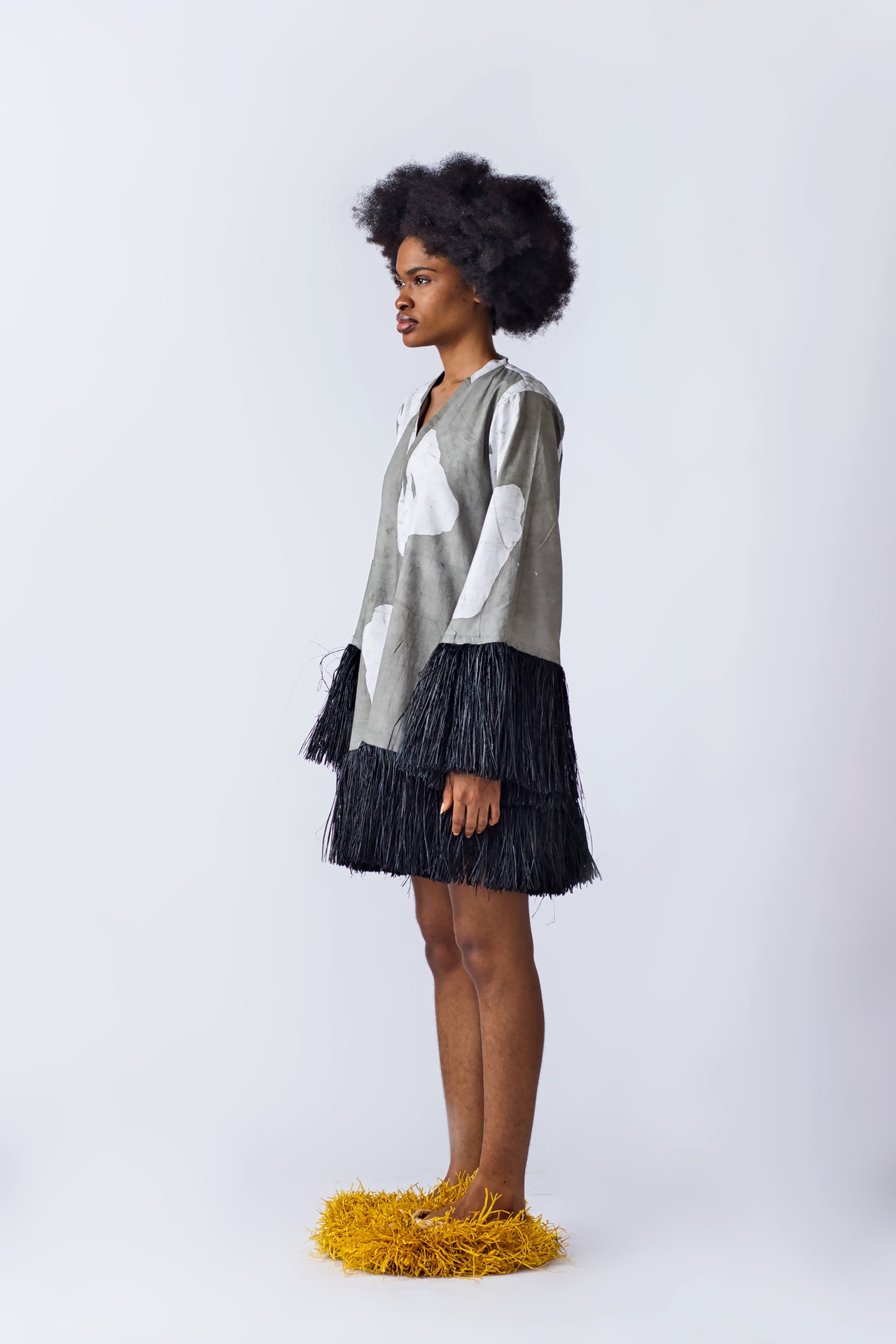 Raffia Doll Mini Dress - Grey/Black