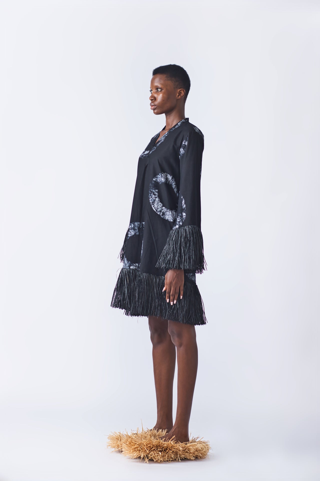 Raffia Doll Mini Dress - Black