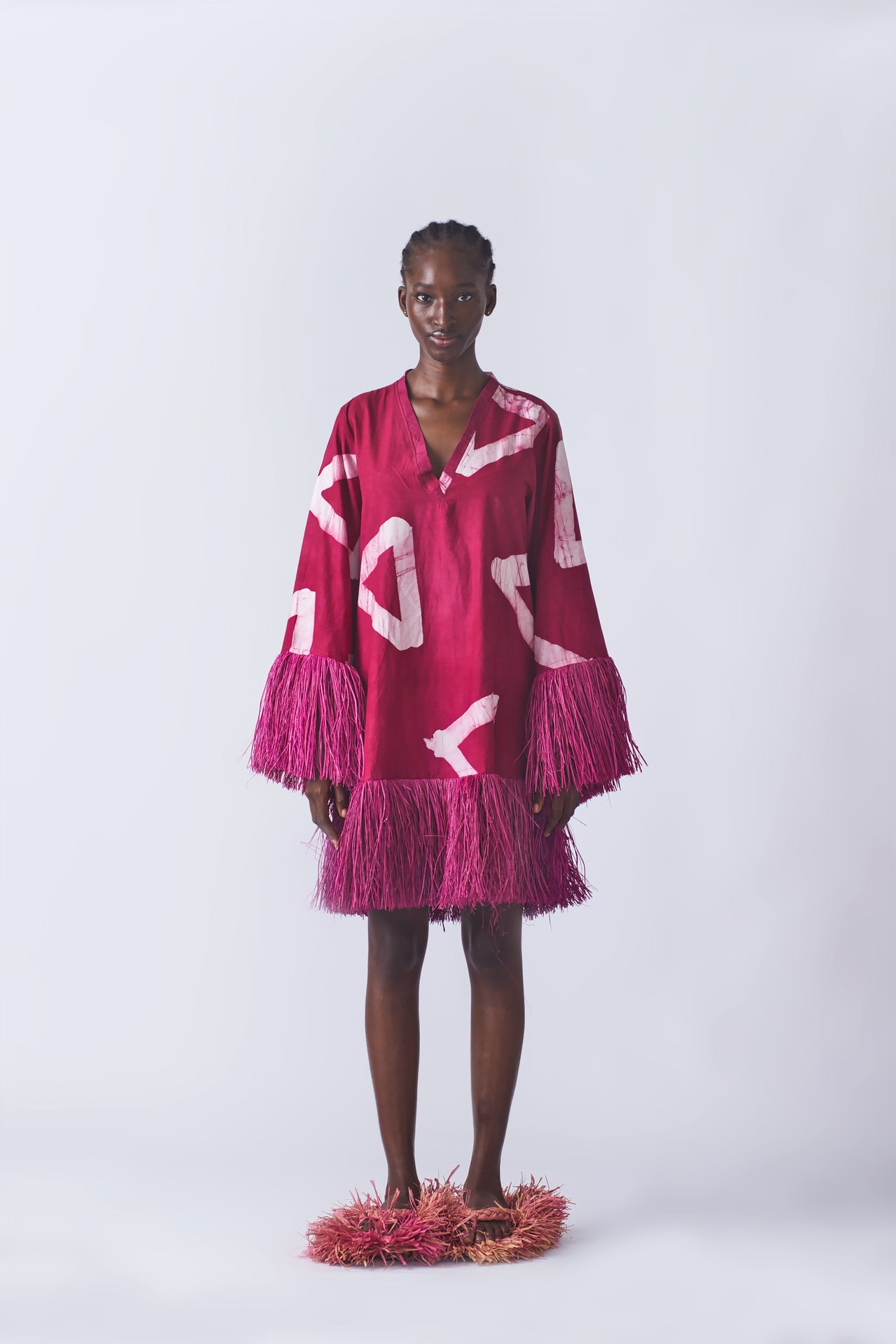 Raffia Doll Mini Dress - Maroon