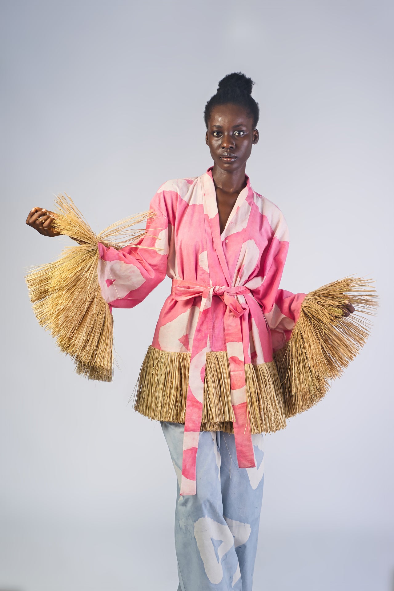 Timi Handcrafted Batik Kimono with Raffia Trims