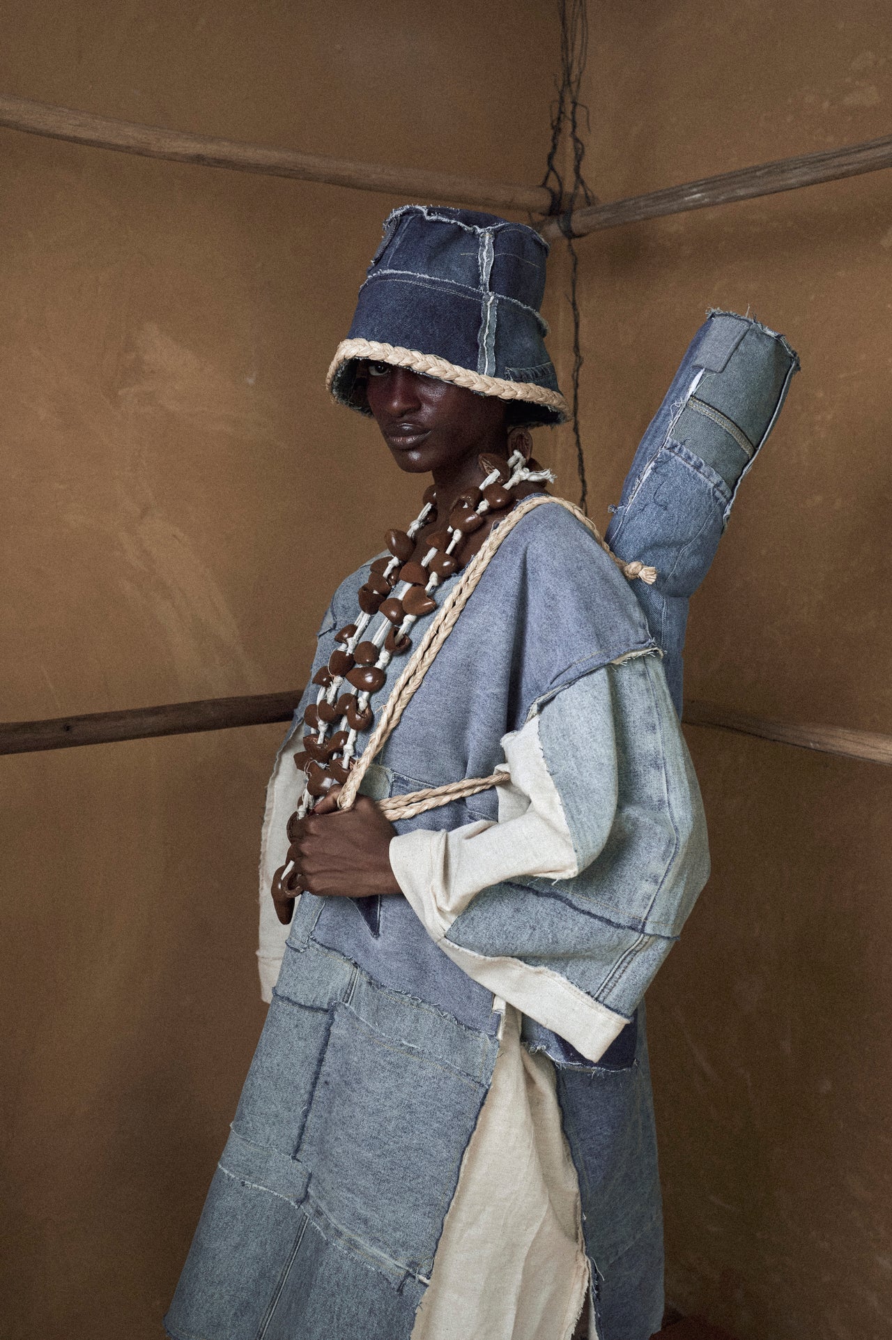 Memory Jean Denim Raffia Bucket Hat