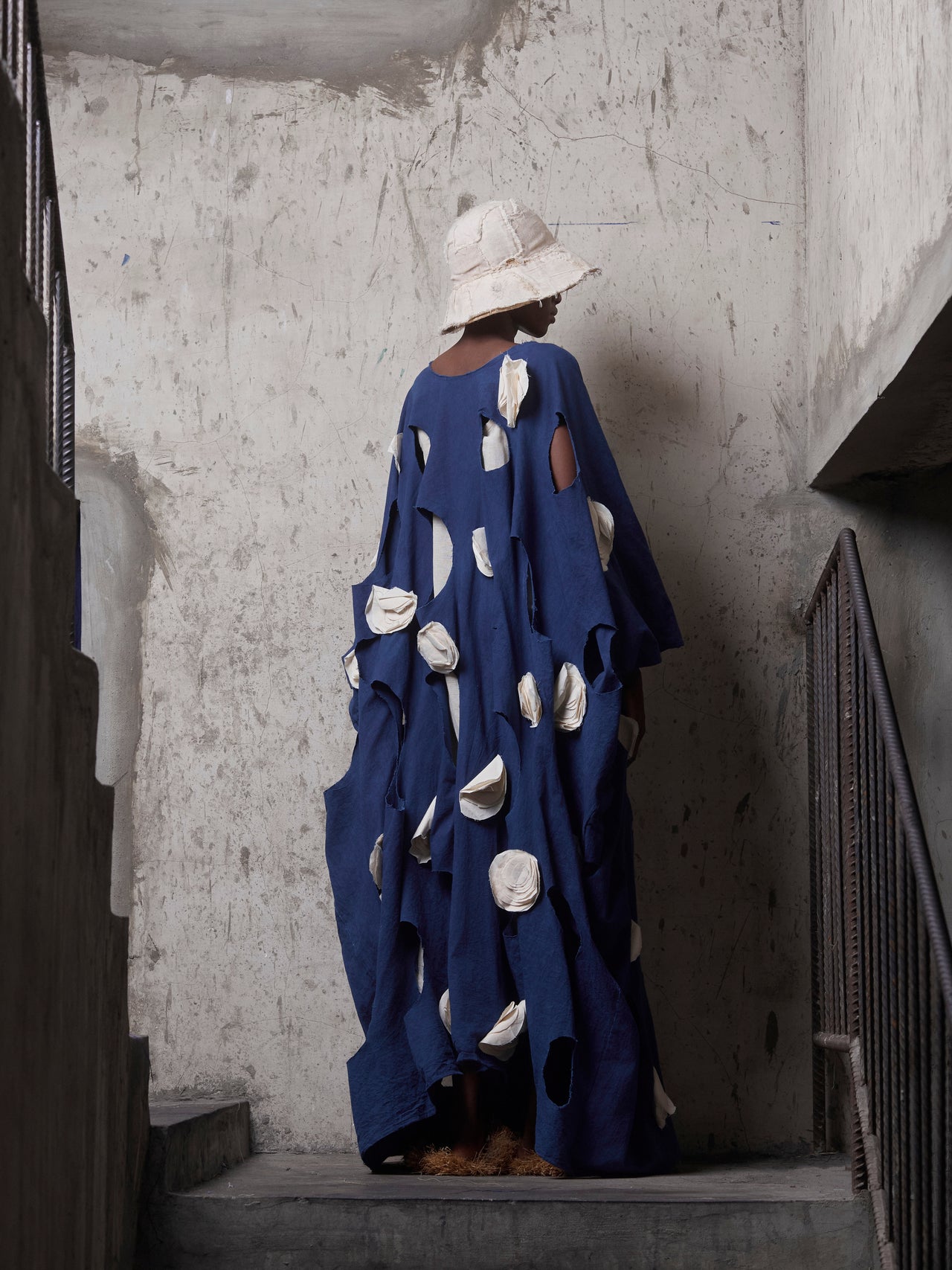 Indigo Bloom Cut-Out Kaftan