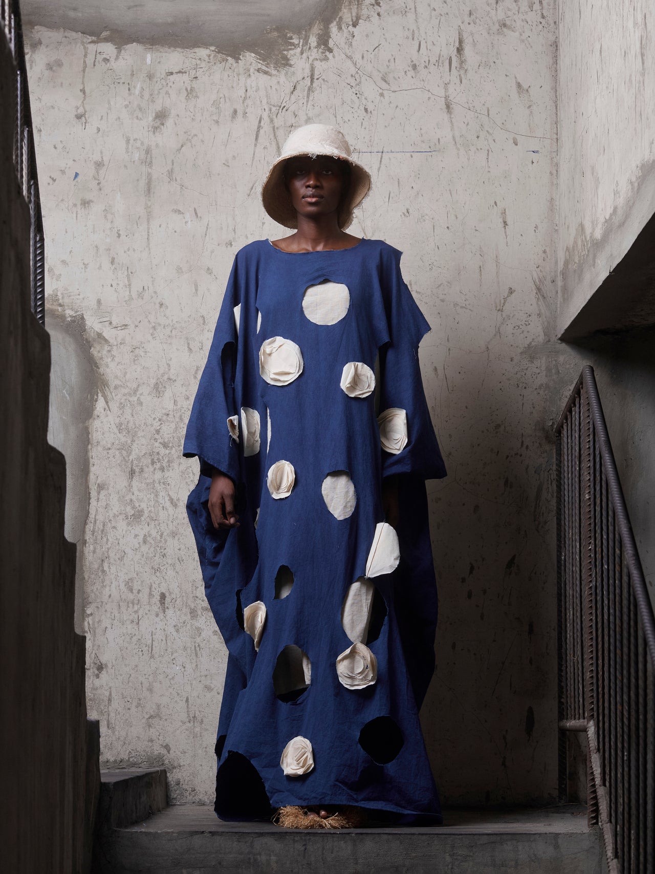 Indigo Bloom Cut-Out Kaftan