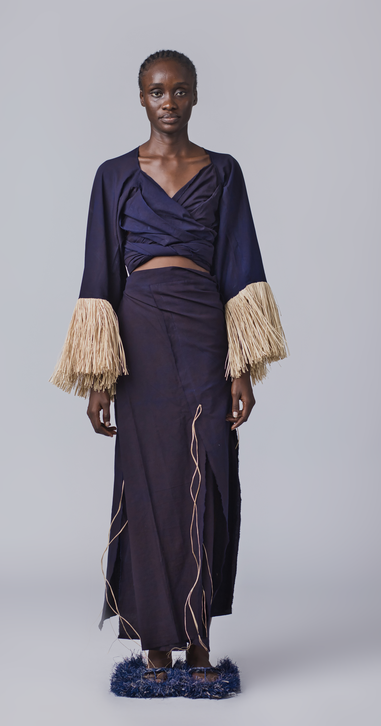 Raffia Chic Wrapped Top: Midnight Blue