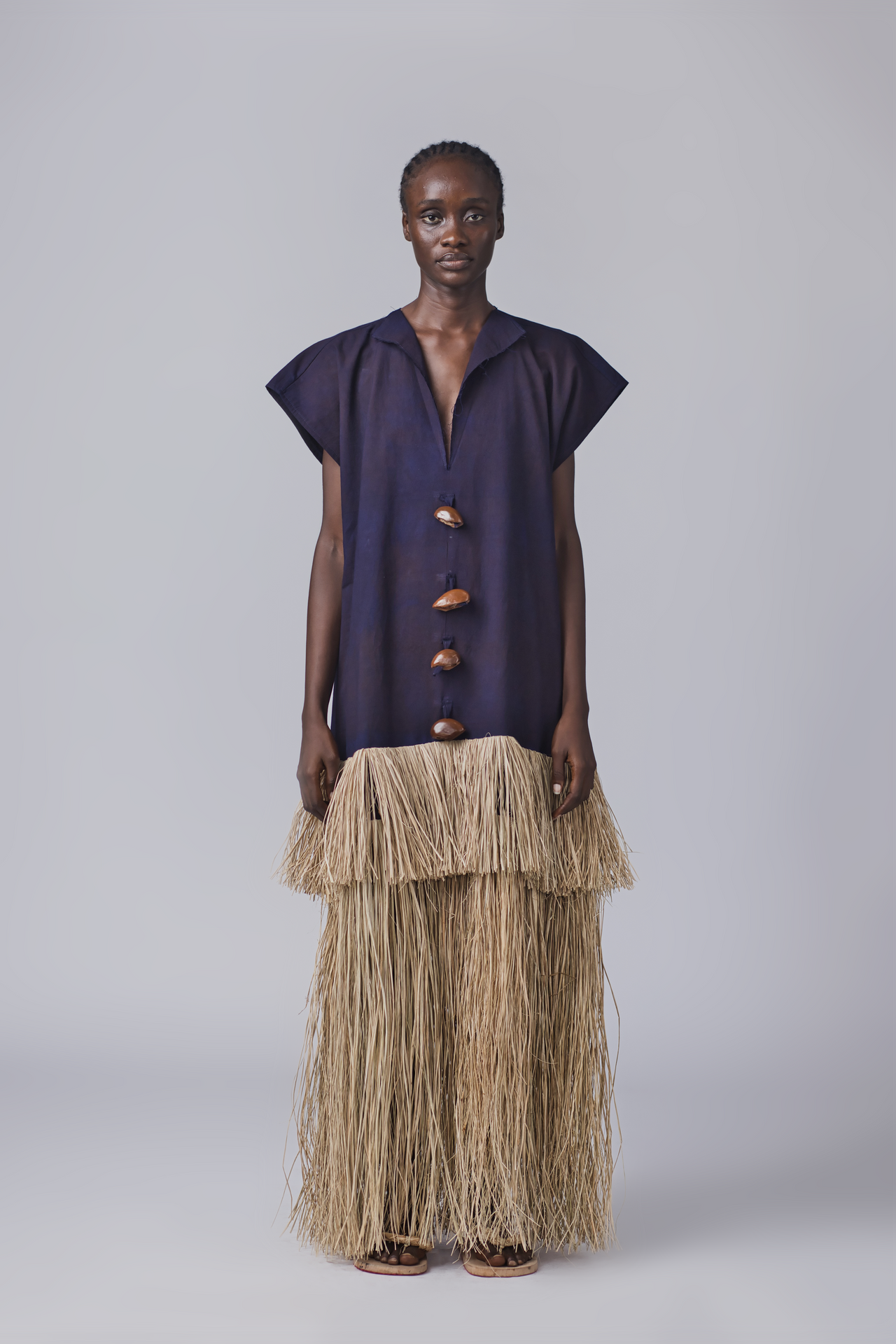 Eto Double layered Raffia Fringe Kaftan