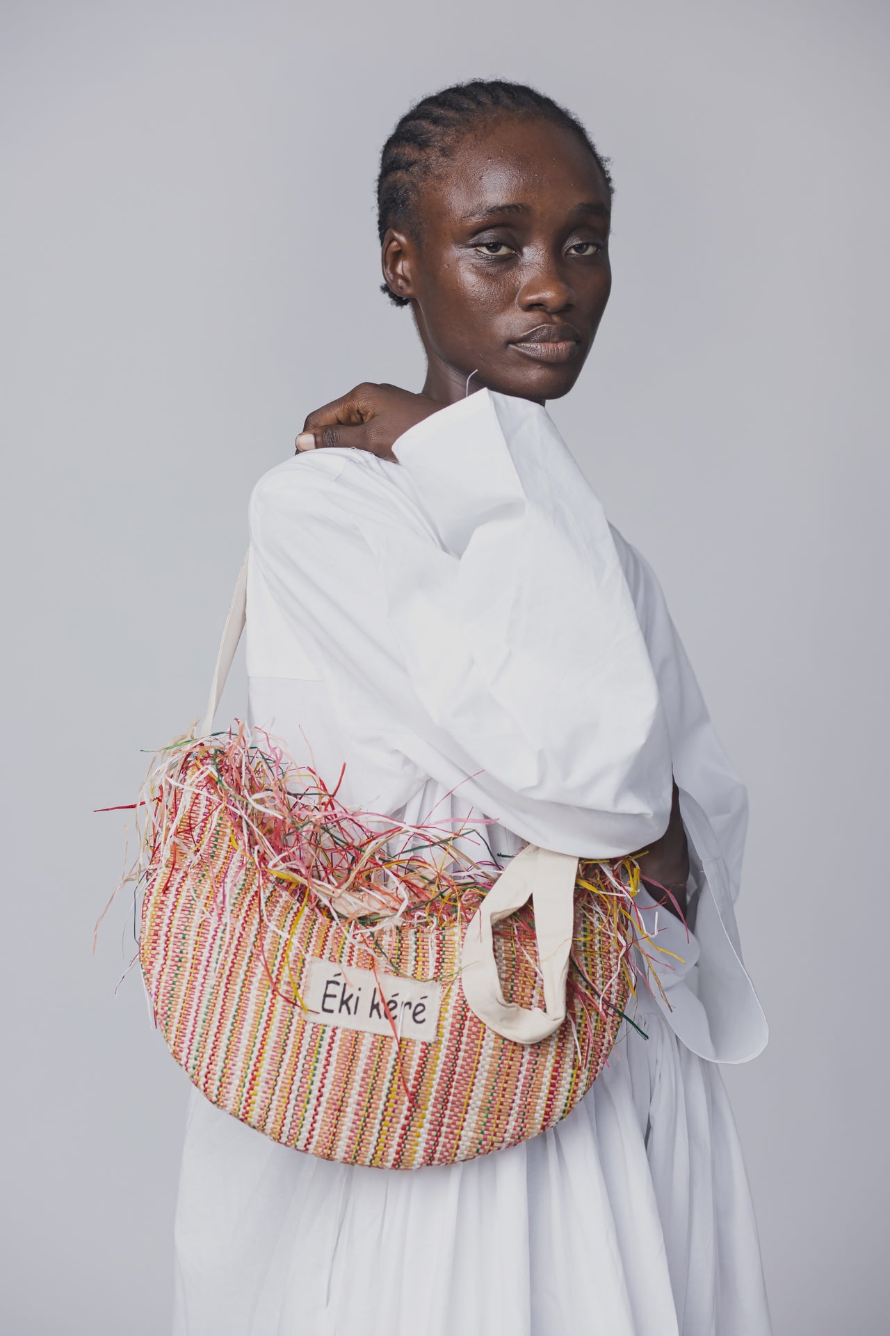 Yagazie Moon Bag | Upcycled Sac Bag with raffia mix