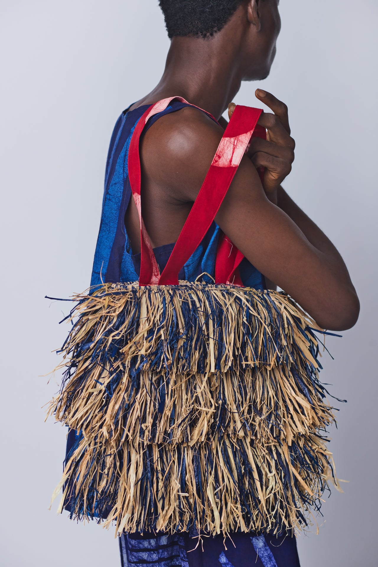 Multi-coloured Raffia Fringed Tote Bag