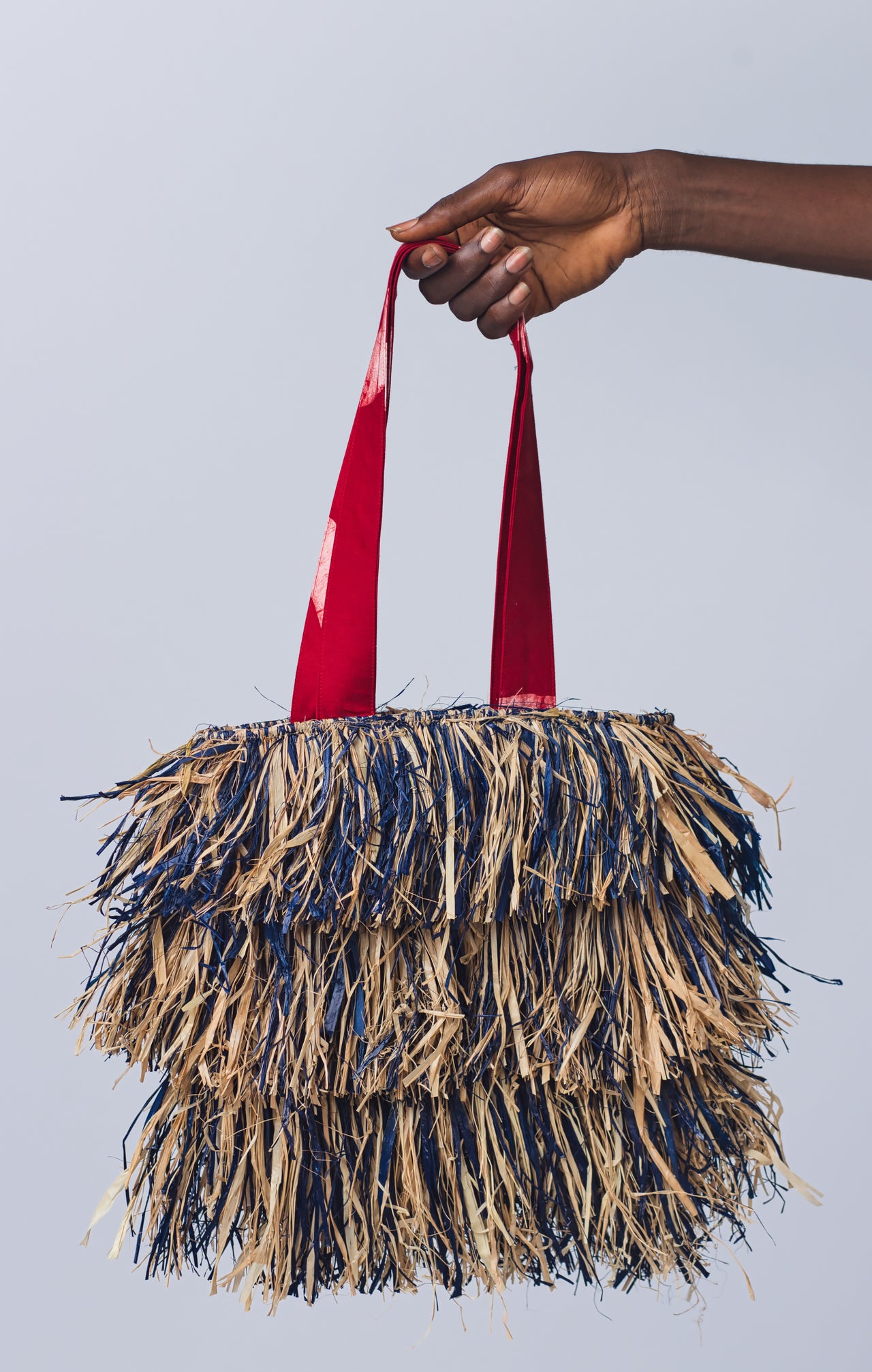 Multi-coloured Raffia Fringed Tote Bag