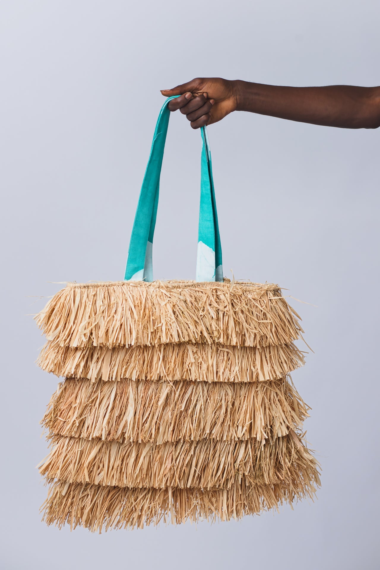 Green Handle Raffia Tote Bag