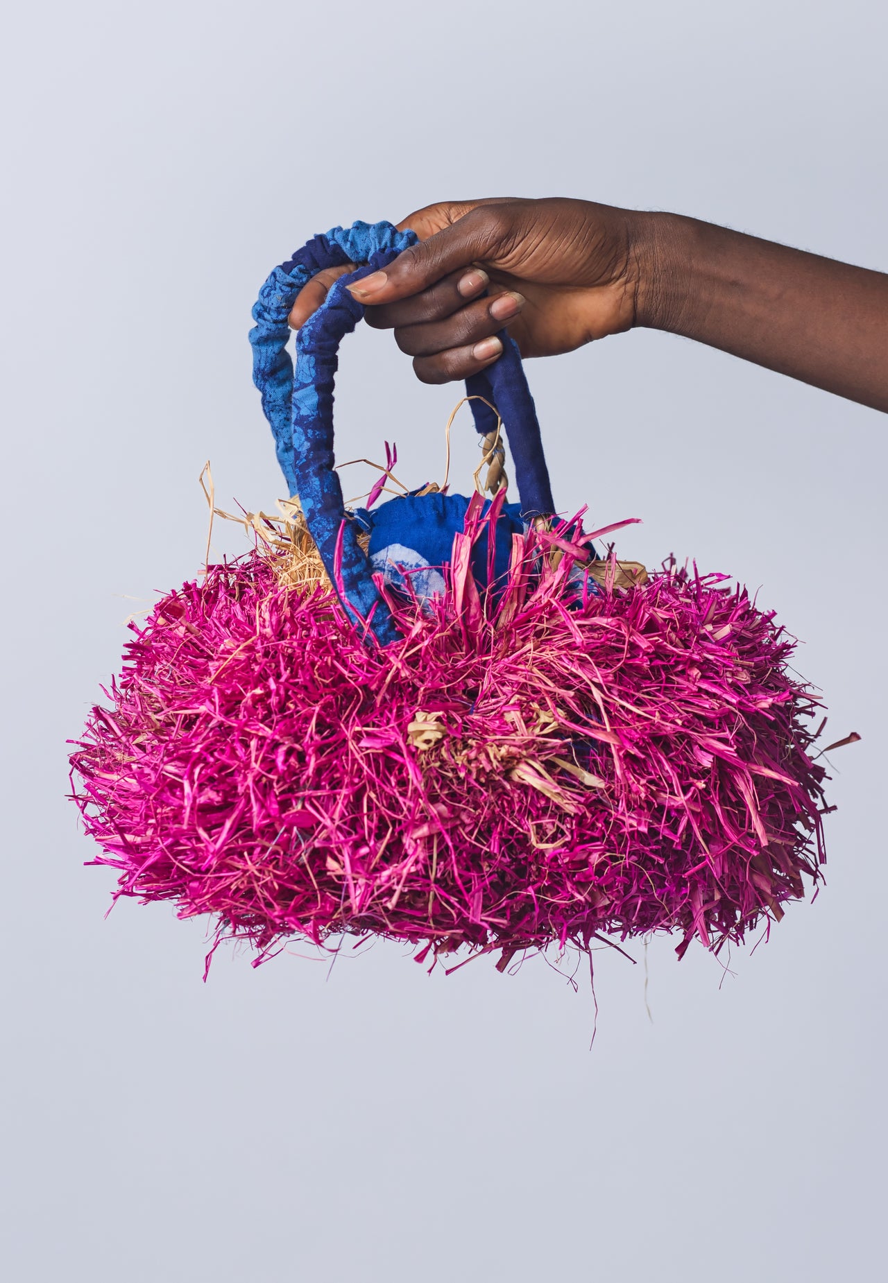 Raffia Pom-pom Mini Tote Bag