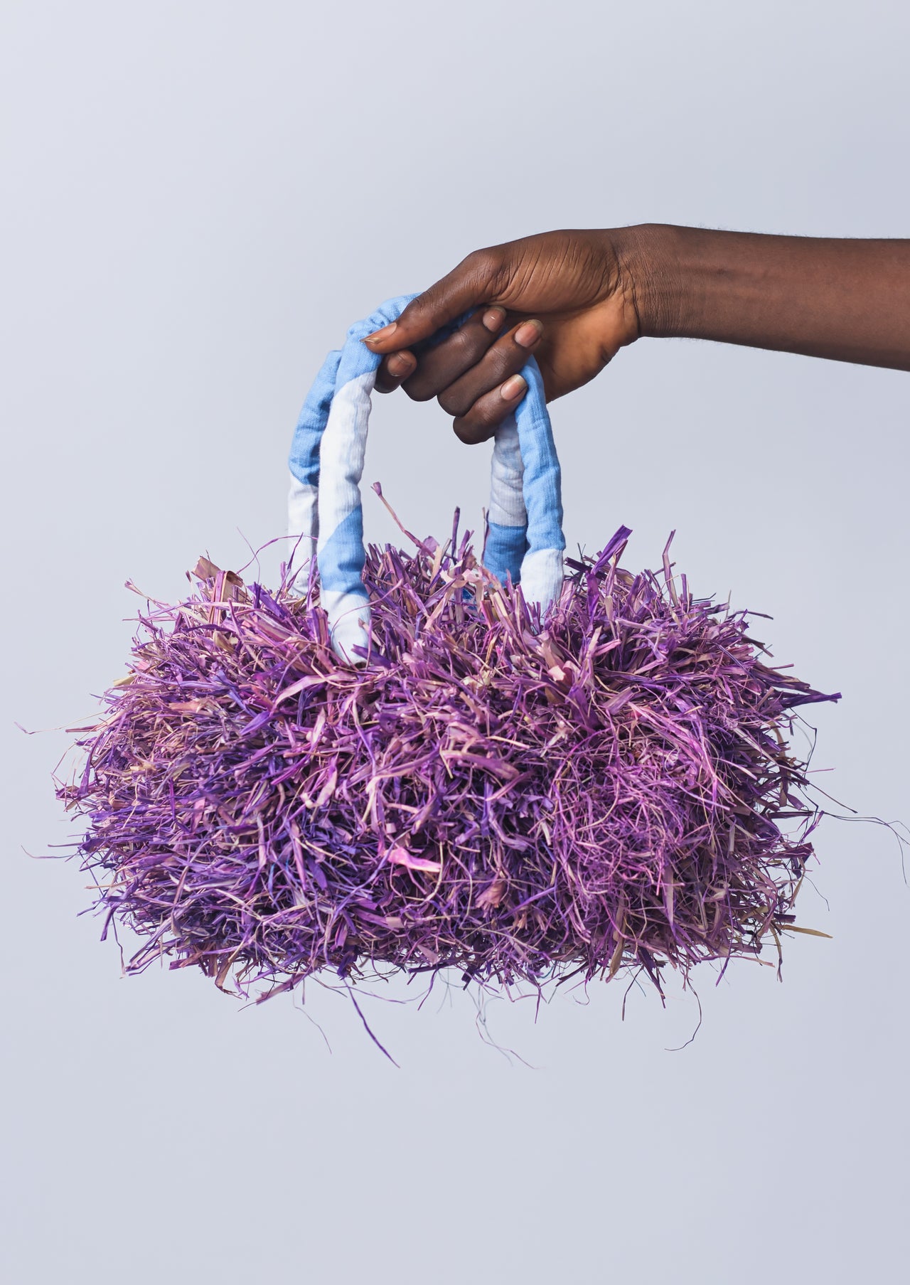 Lilac Raffia Pom-pom Bag