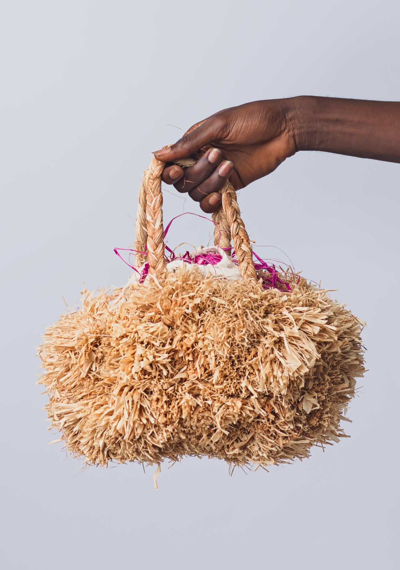 Beige Raffia PomPom bag