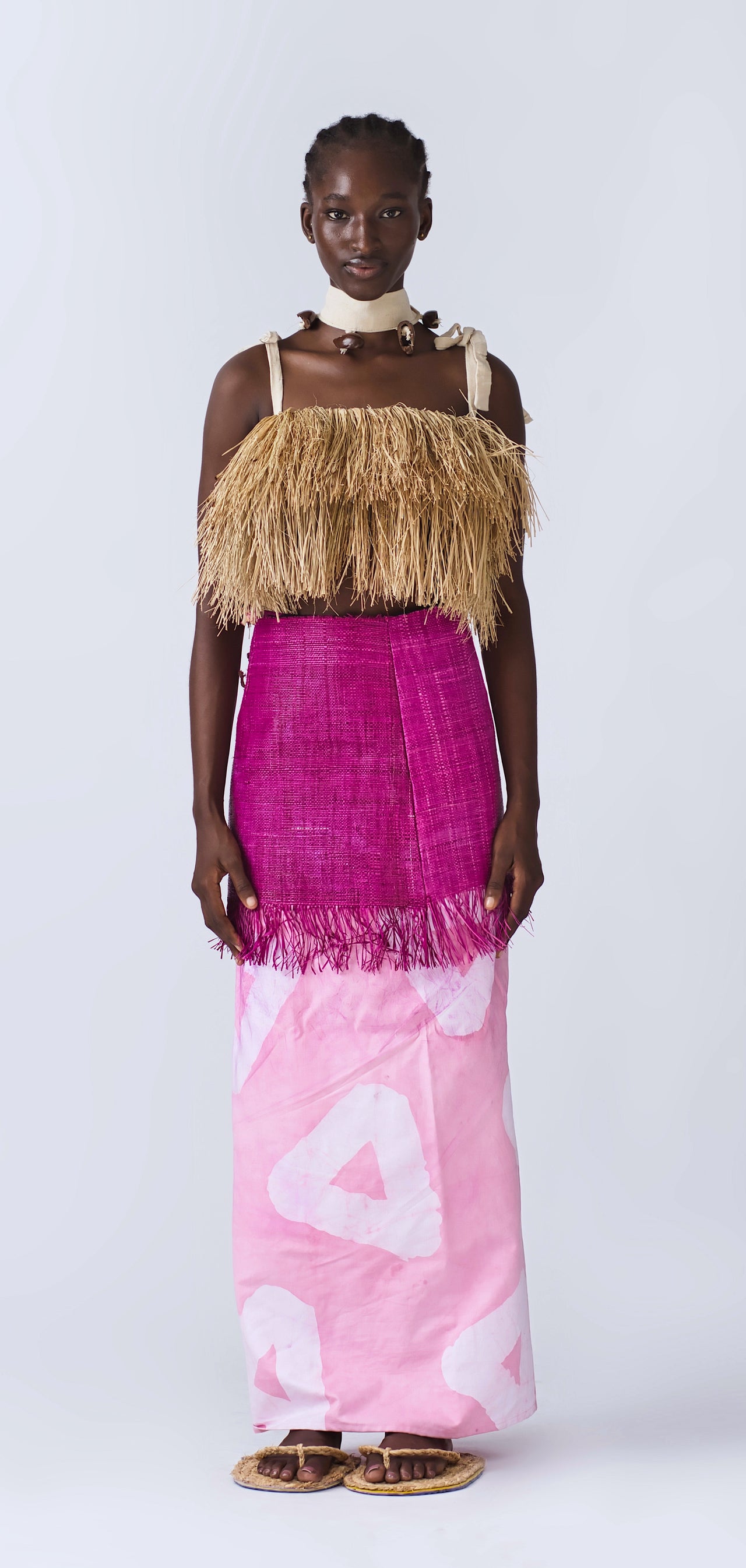 Nkpatak Raffia Wrap Skirt - Pink