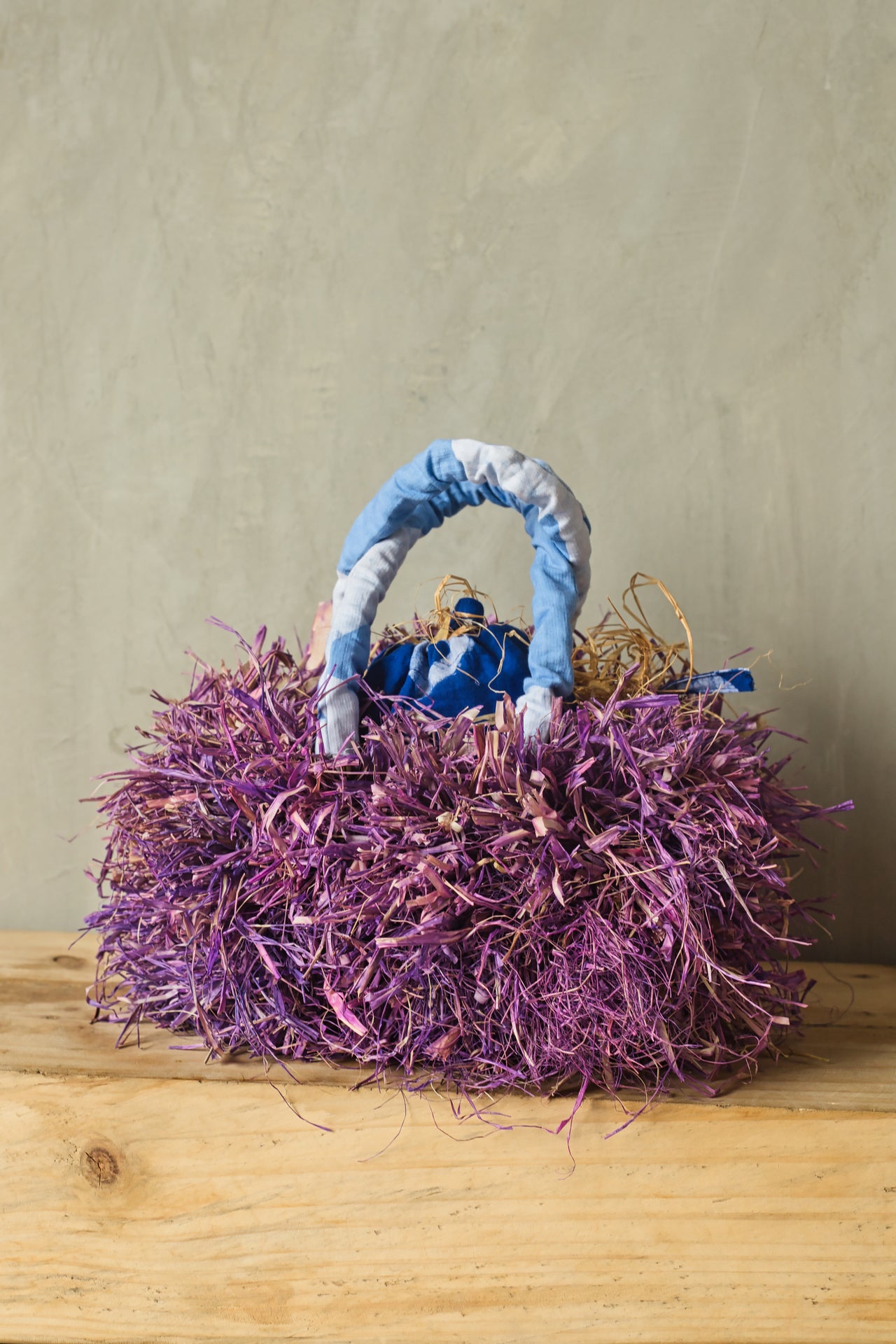 Lilac Raffia Pom-pom Bag