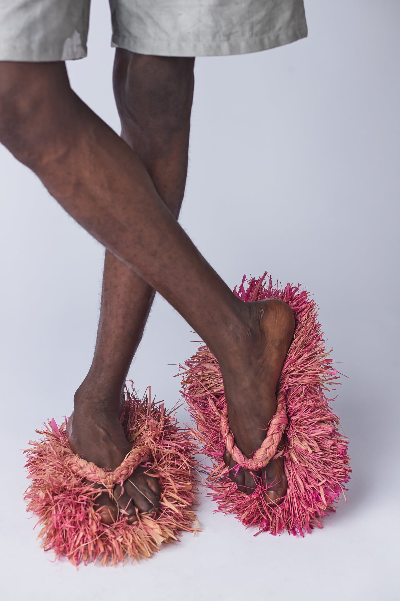 Pink Raffia PomPom Flat Shoe